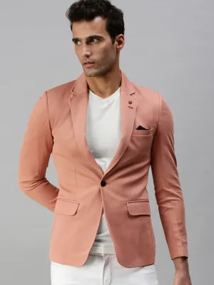 Men Pink Solid Slim Fit Single Breasted Casual Blazers