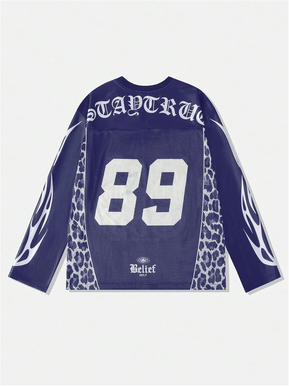 Men's Jersey Shirts Leopard Print Tee Drop Shoulder Long Sleeve Oversized T Shirt Graphic V Neck Tee Tops Streetwear