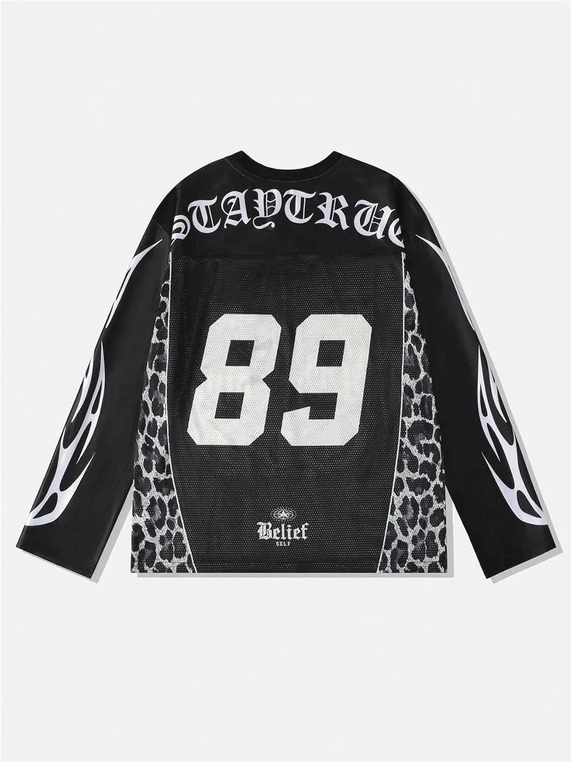 Men's Jersey Shirts Leopard Print Tee Drop Shoulder Long Sleeve Oversized T Shirt Graphic V Neck Tee Tops Streetwear