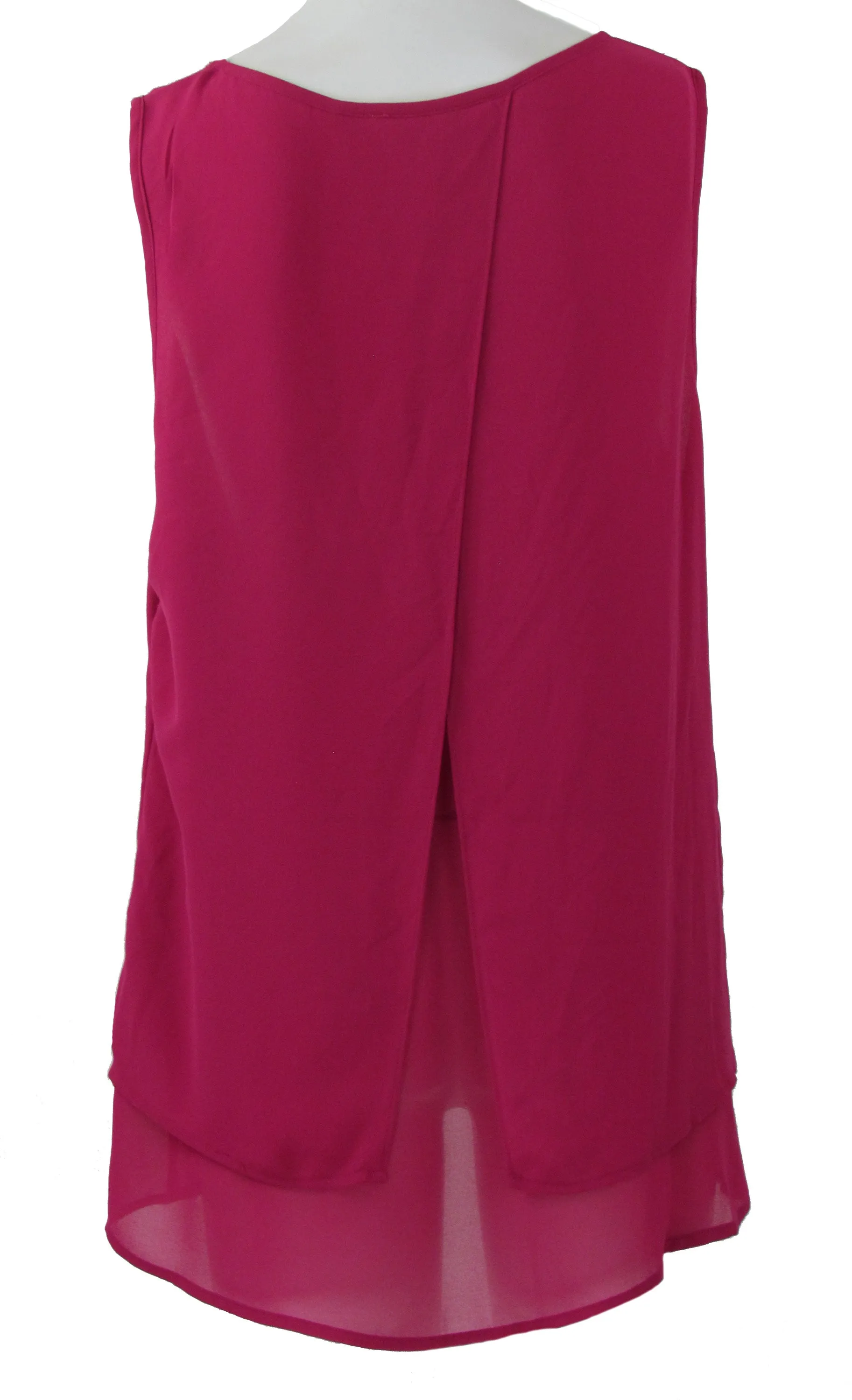 Michael Kors Women Sleeveless Slit Back Chiffon Tank Top Deep Fuchsia Size Large