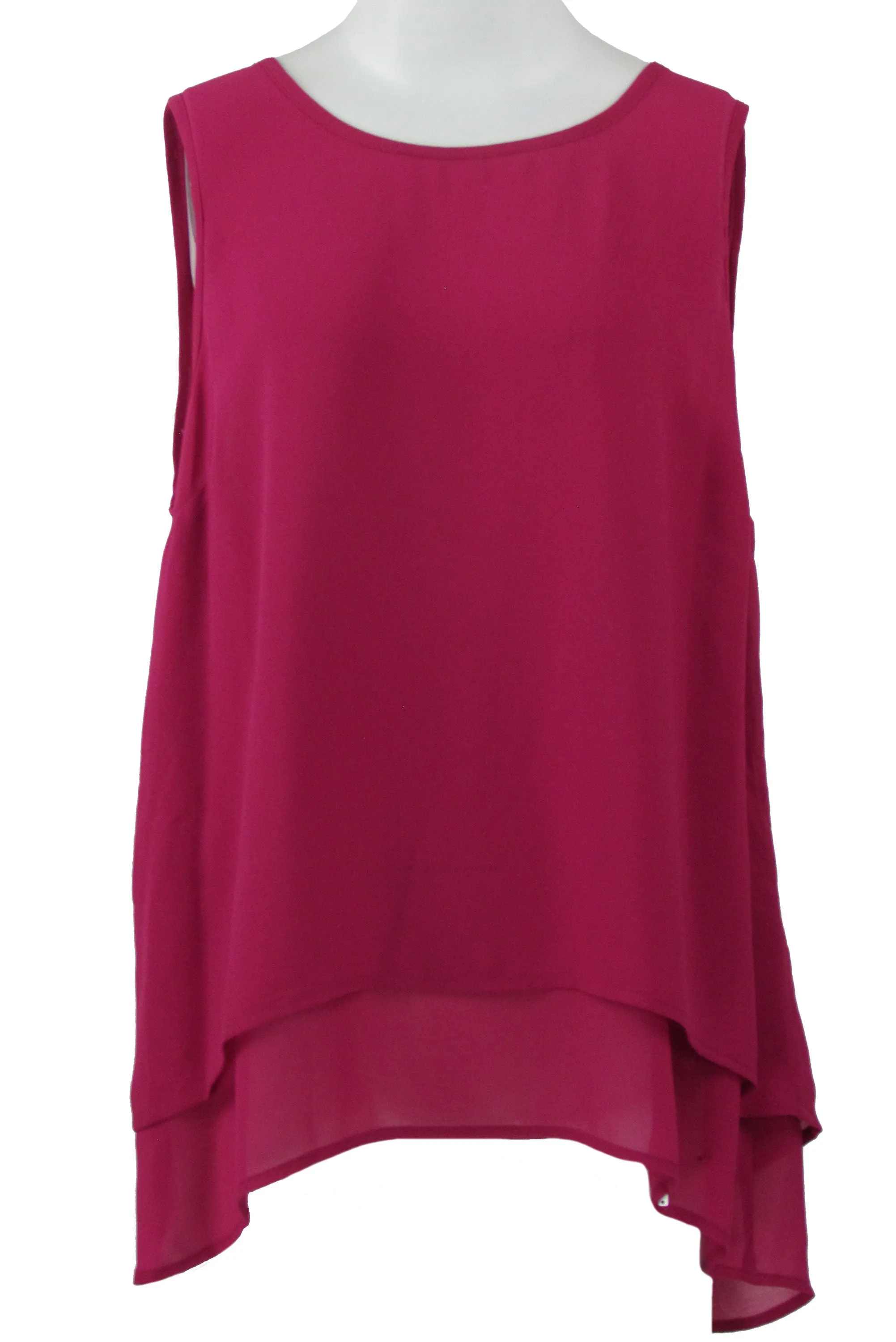 Michael Kors Women Sleeveless Slit Back Chiffon Tank Top Deep Fuchsia Size Large
