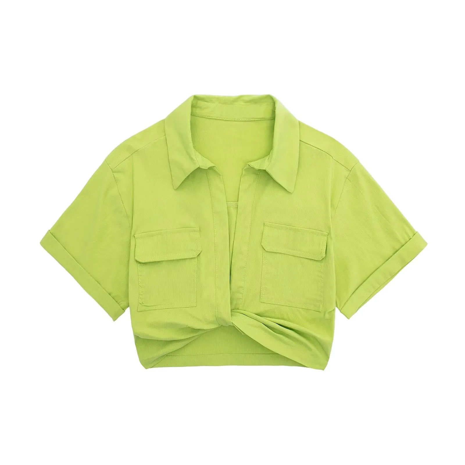NORPOJIN - Original 2022 Fashion Cropped Shirt Women Wide Short Sleeves V-Neck Blouse Female Chic Lady Summer Linen Texture Elastic Crop Top