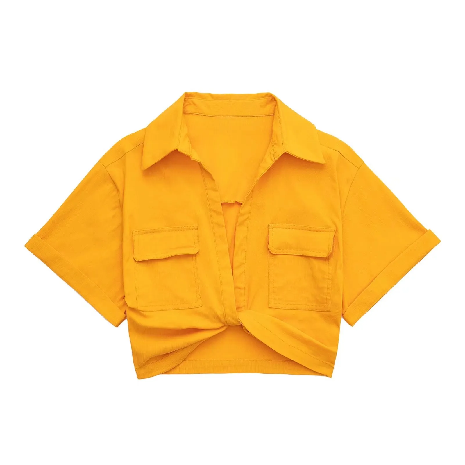 NORPOJIN - Original 2022 Fashion Cropped Shirt Women Wide Short Sleeves V-Neck Blouse Female Chic Lady Summer Linen Texture Elastic Crop Top