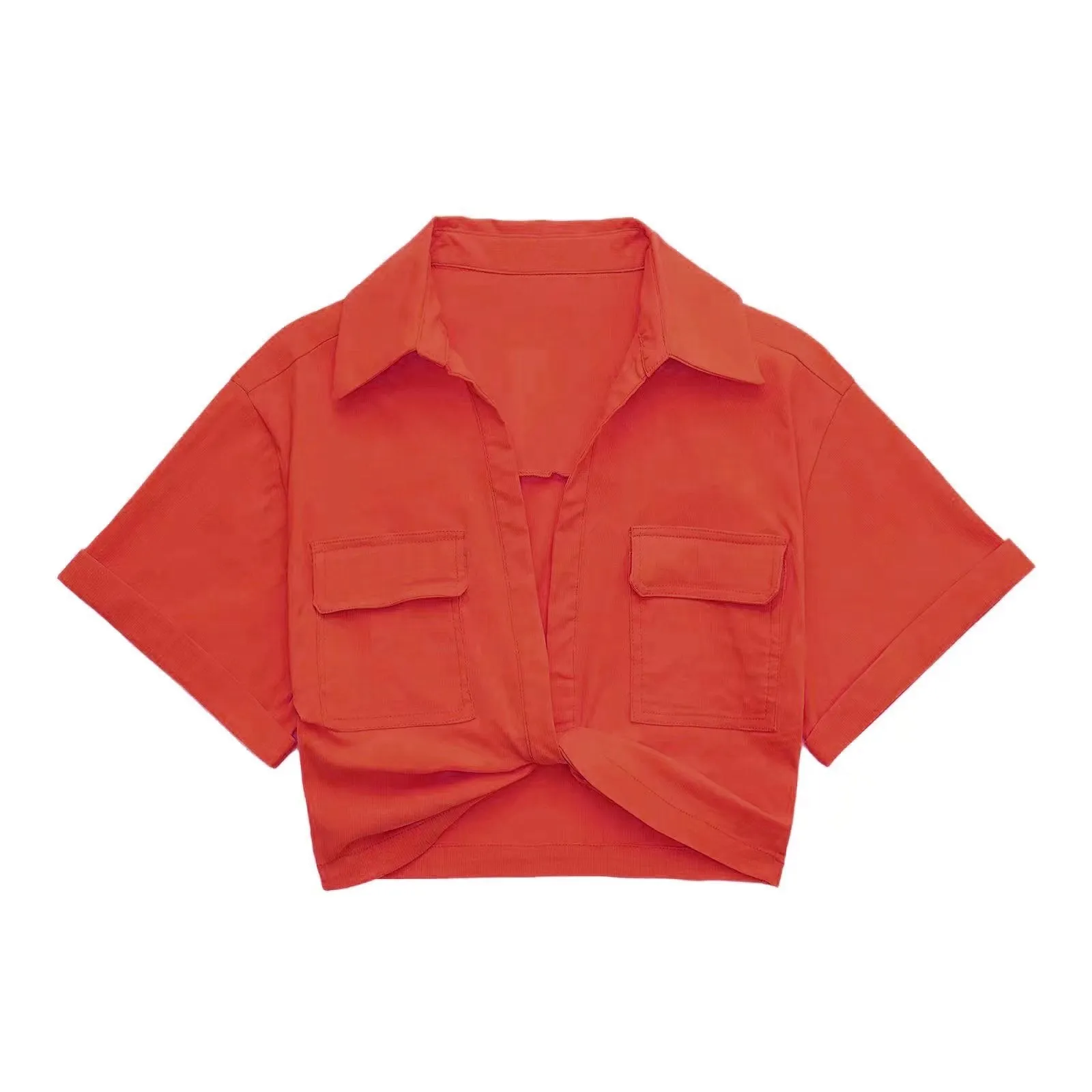 NORPOJIN - Original 2022 Fashion Cropped Shirt Women Wide Short Sleeves V-Neck Blouse Female Chic Lady Summer Linen Texture Elastic Crop Top