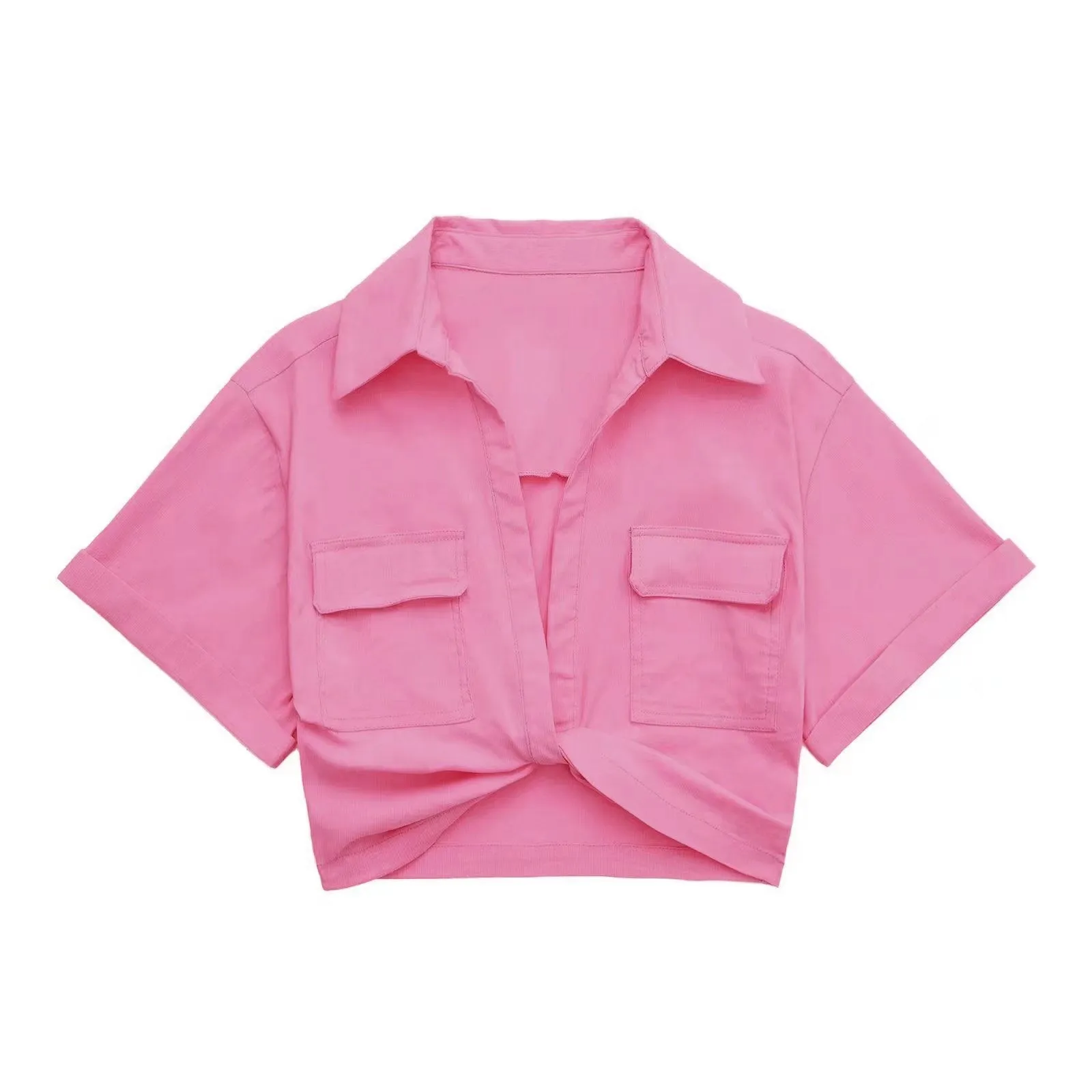 NORPOJIN - Original 2022 Fashion Cropped Shirt Women Wide Short Sleeves V-Neck Blouse Female Chic Lady Summer Linen Texture Elastic Crop Top