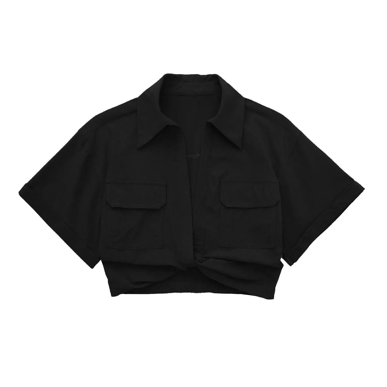NORPOJIN - Original 2022 Fashion Cropped Shirt Women Wide Short Sleeves V-Neck Blouse Female Chic Lady Summer Linen Texture Elastic Crop Top