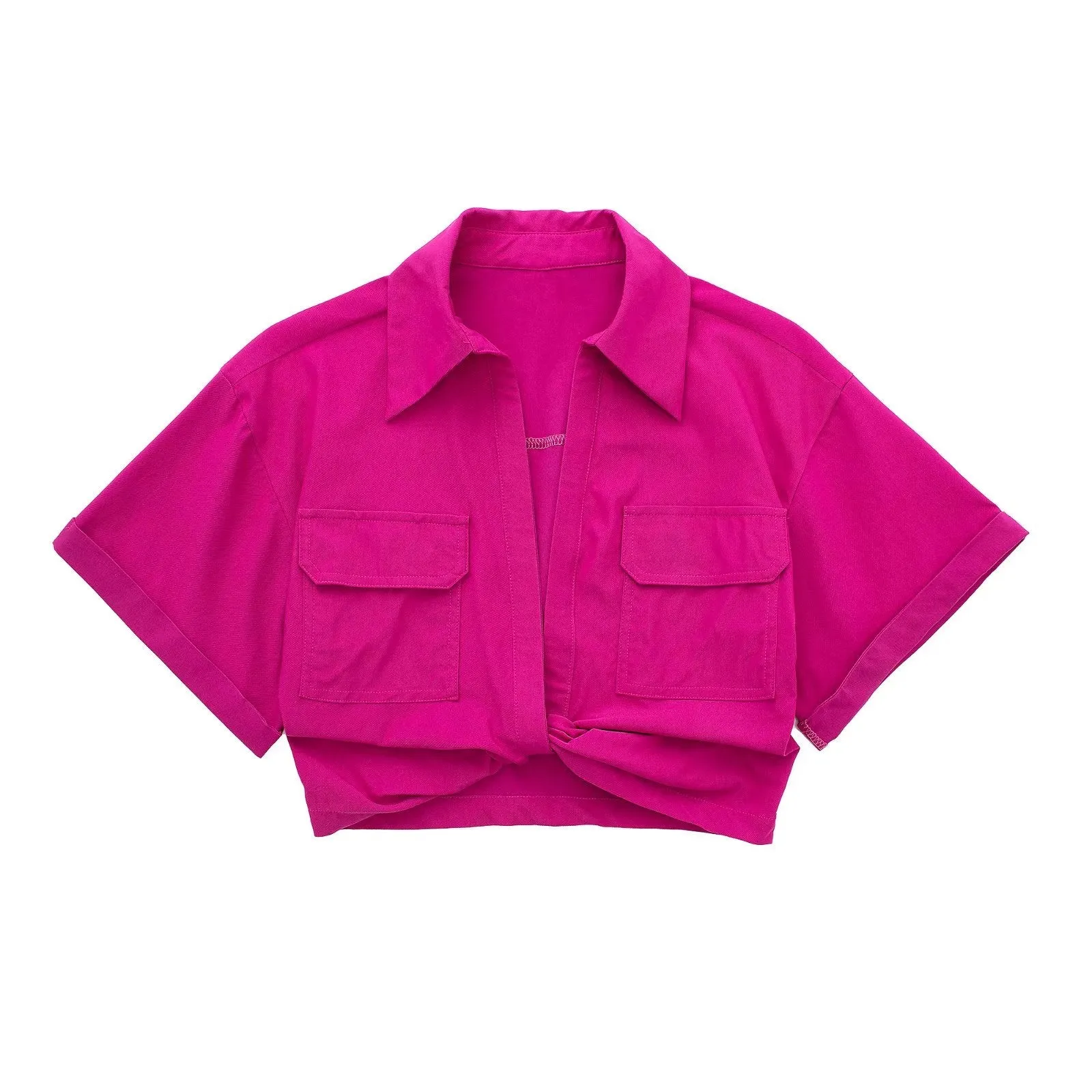 NORPOJIN - Original 2022 Fashion Cropped Shirt Women Wide Short Sleeves V-Neck Blouse Female Chic Lady Summer Linen Texture Elastic Crop Top