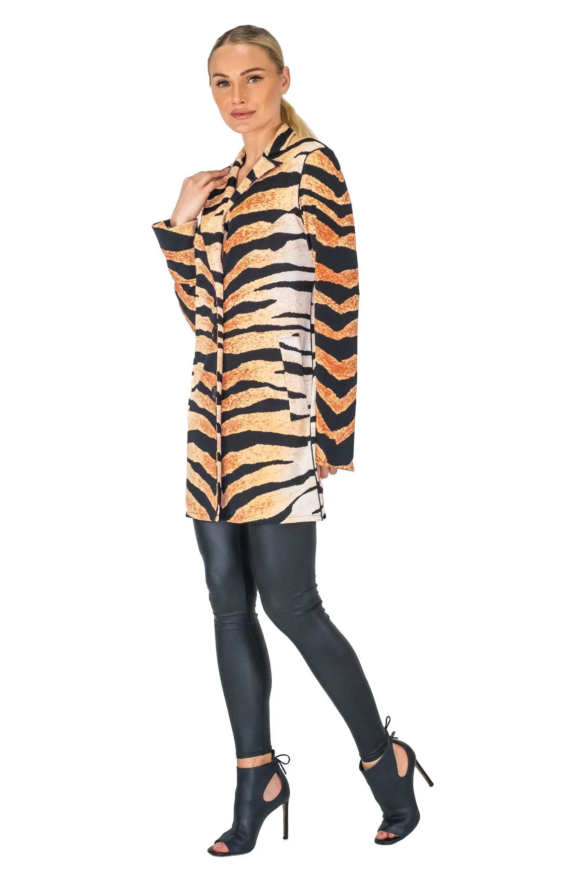 Notched Peaked Lapel Long Jacket w/ Pocket