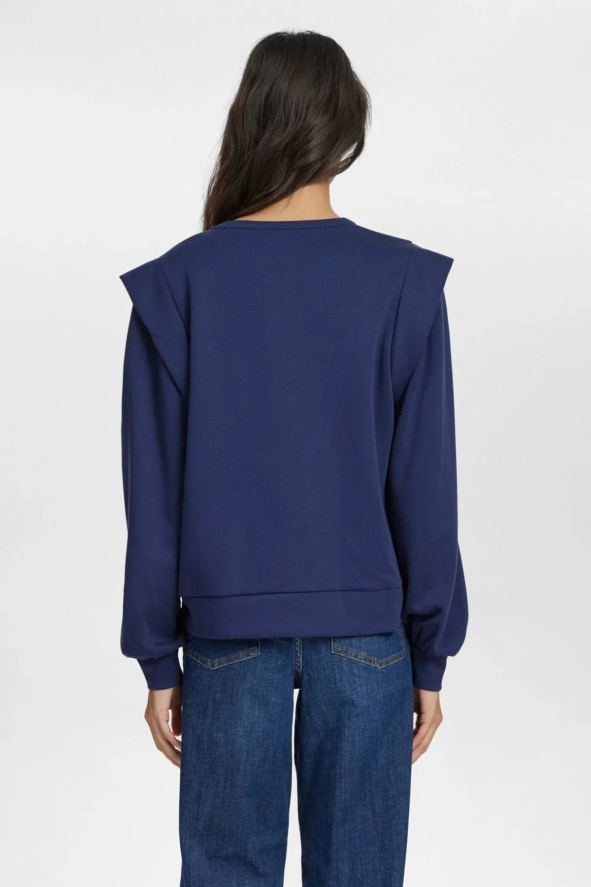 Numph Nufilla Navy High Shoulder Long Sleeve Blouse