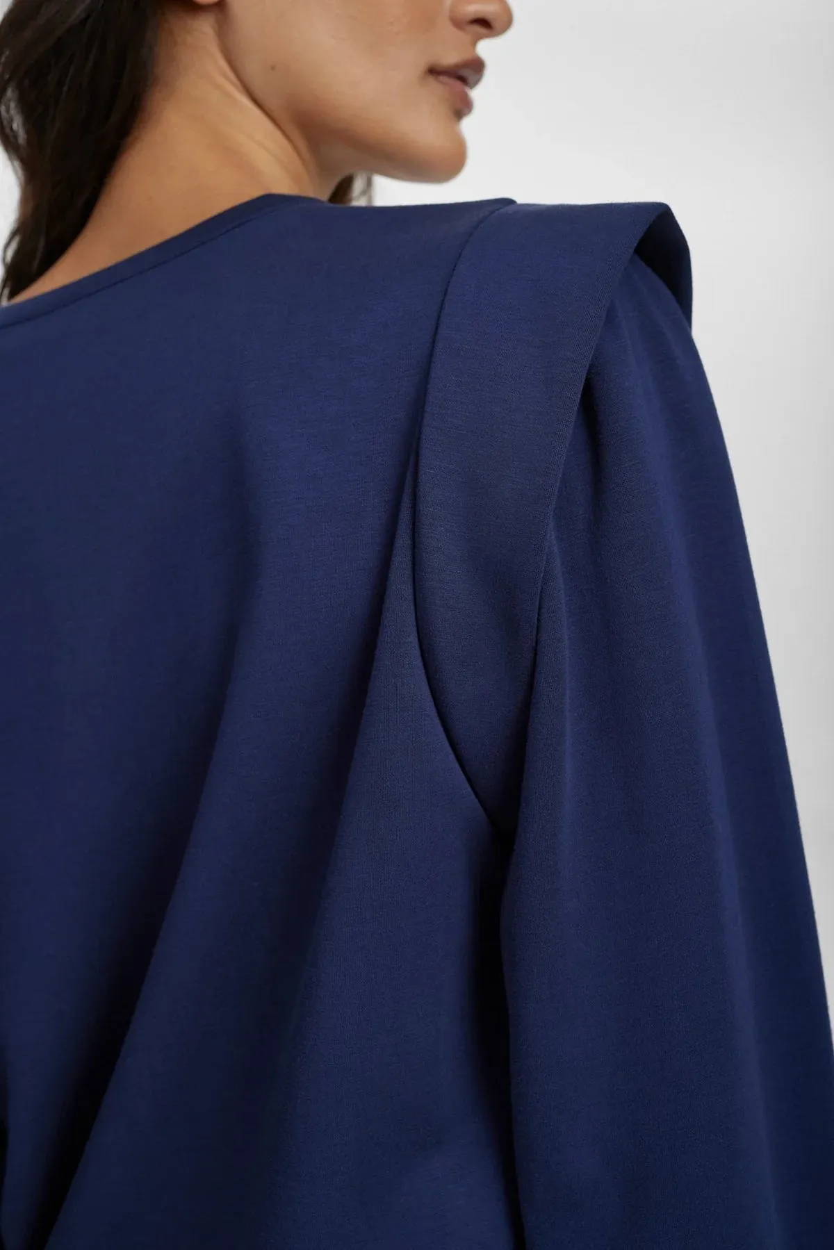 Numph Nufilla Navy High Shoulder Long Sleeve Blouse