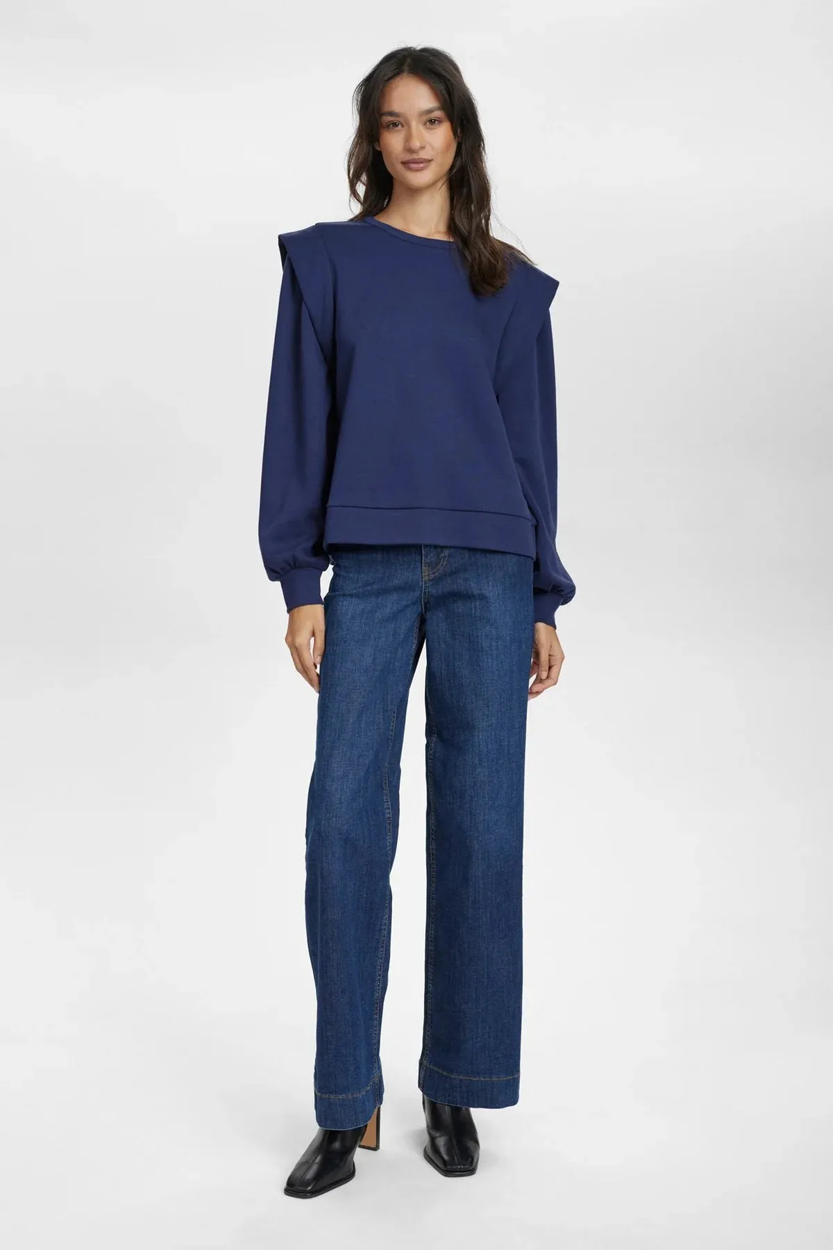 Numph Nufilla Navy High Shoulder Long Sleeve Blouse