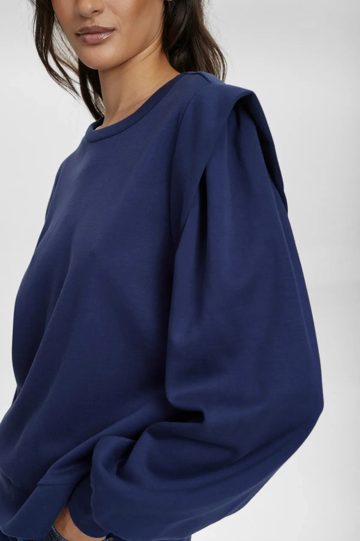 Numph Nufilla Navy High Shoulder Long Sleeve Blouse