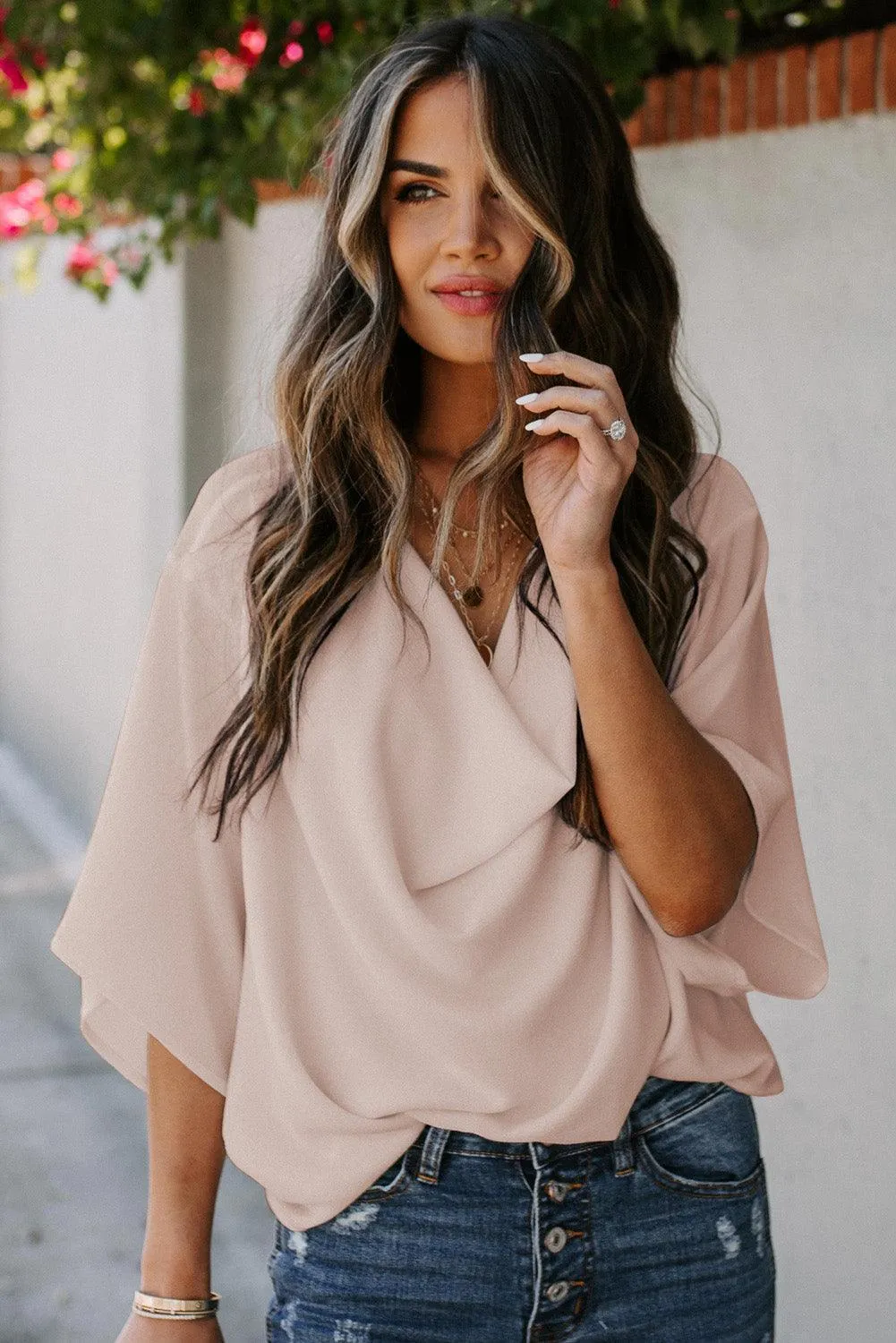 Oozing Beauty Draped Half Sleeve Blouse