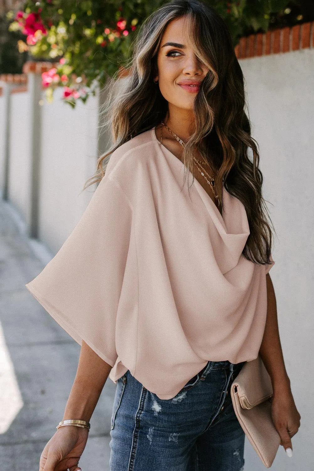 Oozing Beauty Draped Half Sleeve Blouse