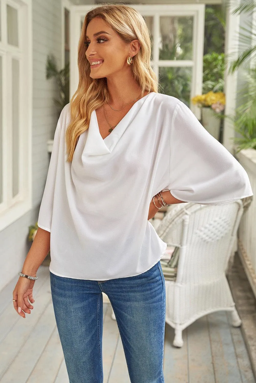 Oozing Beauty Draped Half Sleeve Blouse