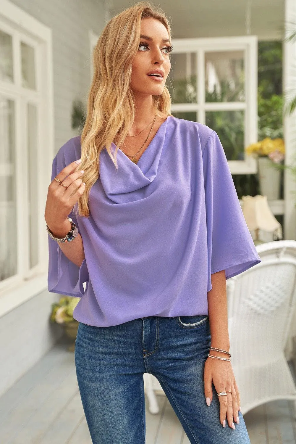 Oozing Beauty Draped Half Sleeve Blouse