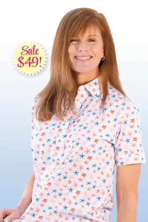 PETITE Short Sleeve Print Polo | Stellar 66B