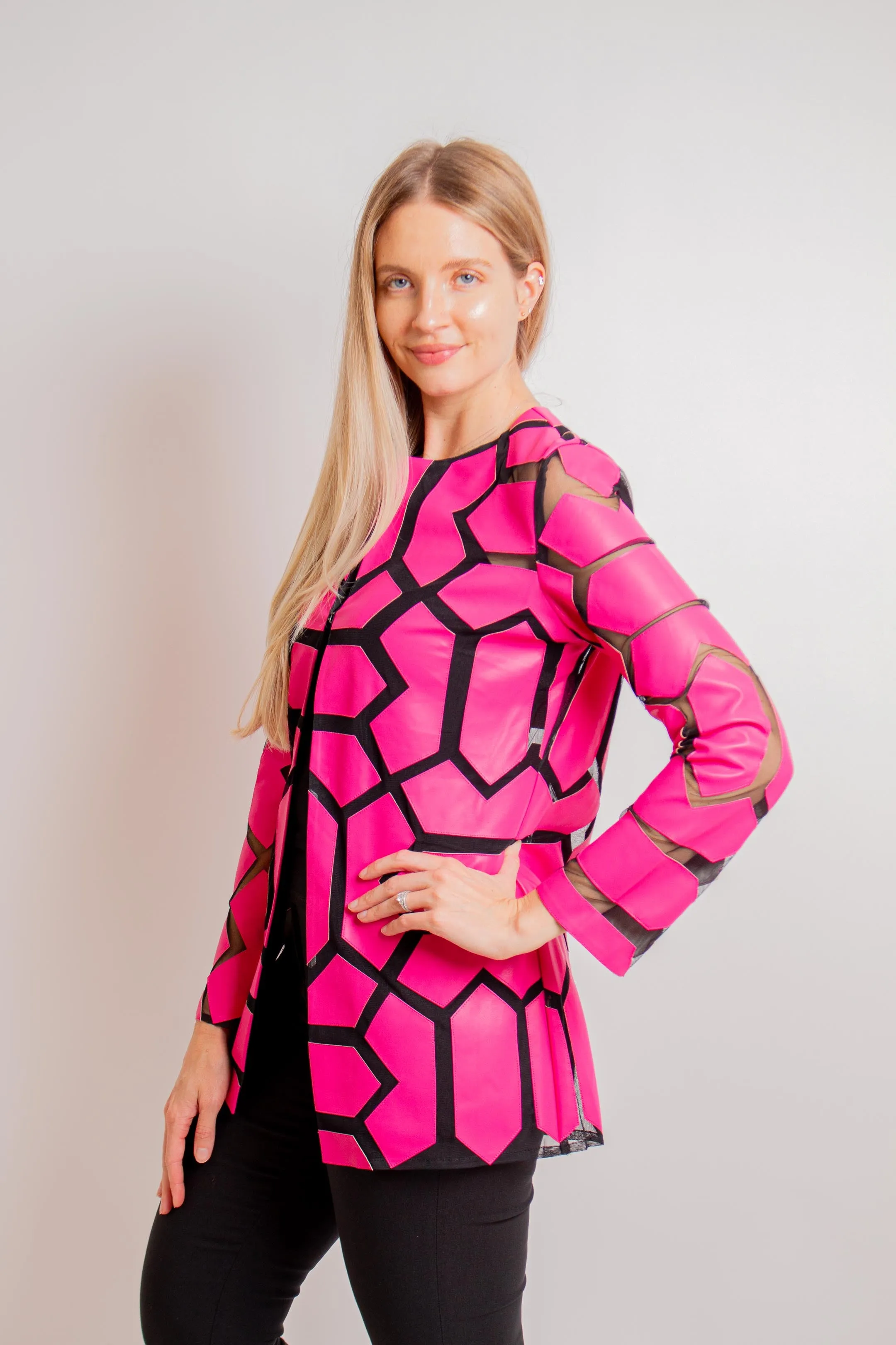 Pink/ Black Geometric Print Jacket