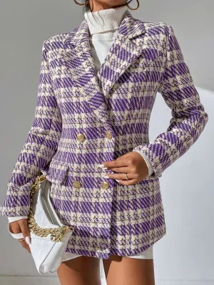 Plaid Lapel Neck Double Breasted Blazer