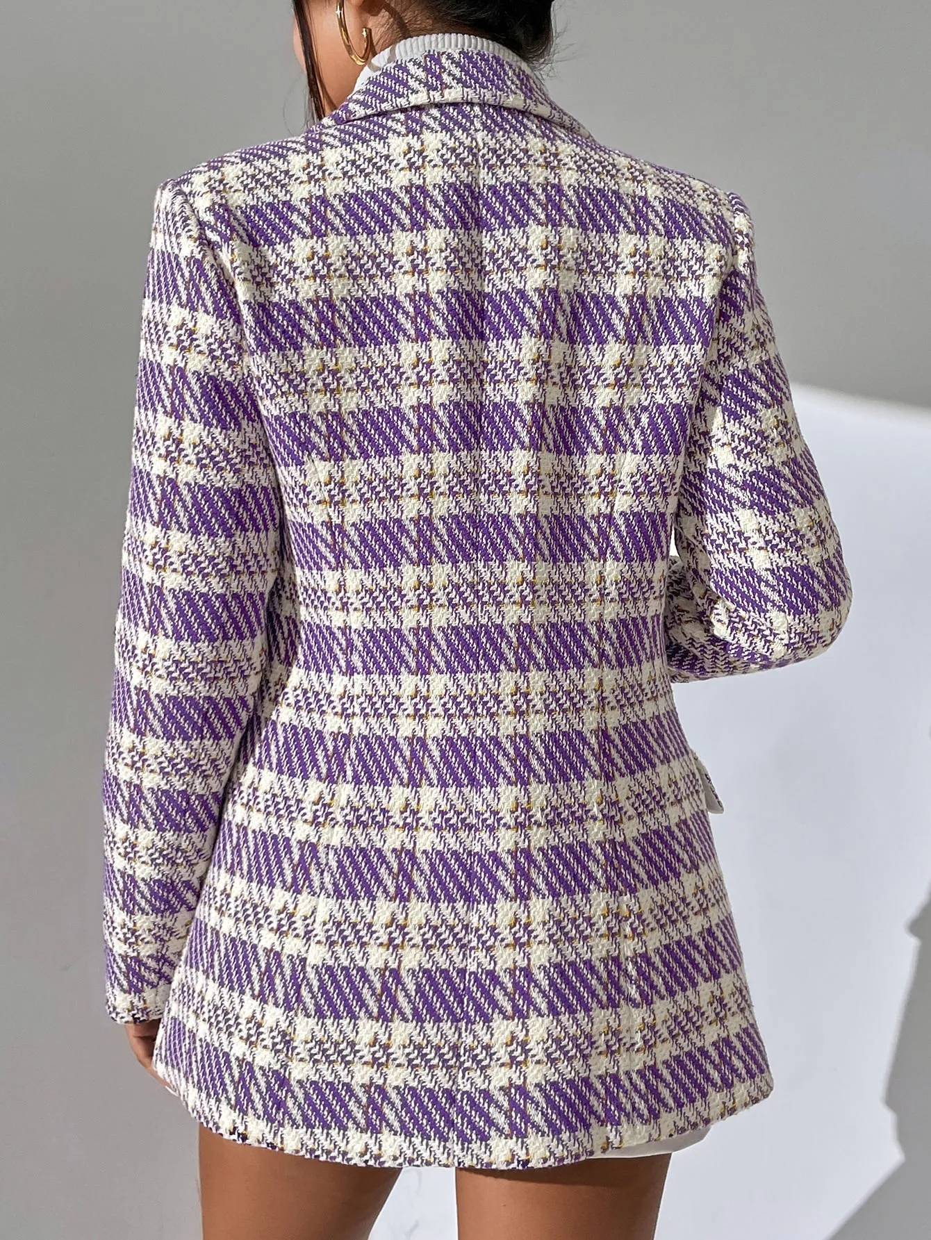 Plaid Lapel Neck Double Breasted Blazer