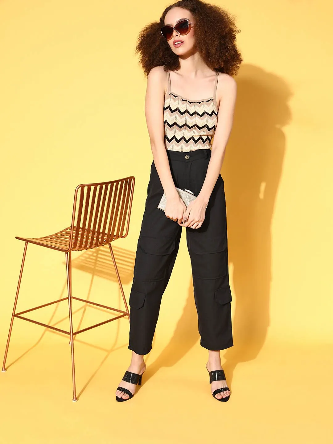plusS Women Stunning Black Solid Volume Play Trousers