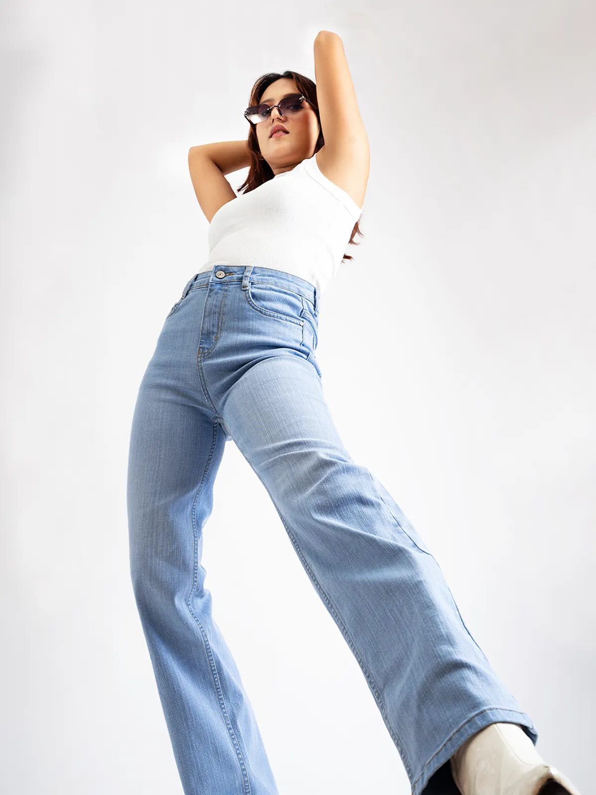 Premium Ice Blue Whisker Stretchable Straight Fit Jeans