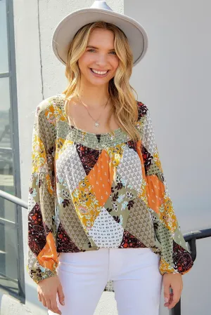 Priceless Smile Balloon Sleeve Scoop Neck Blouse