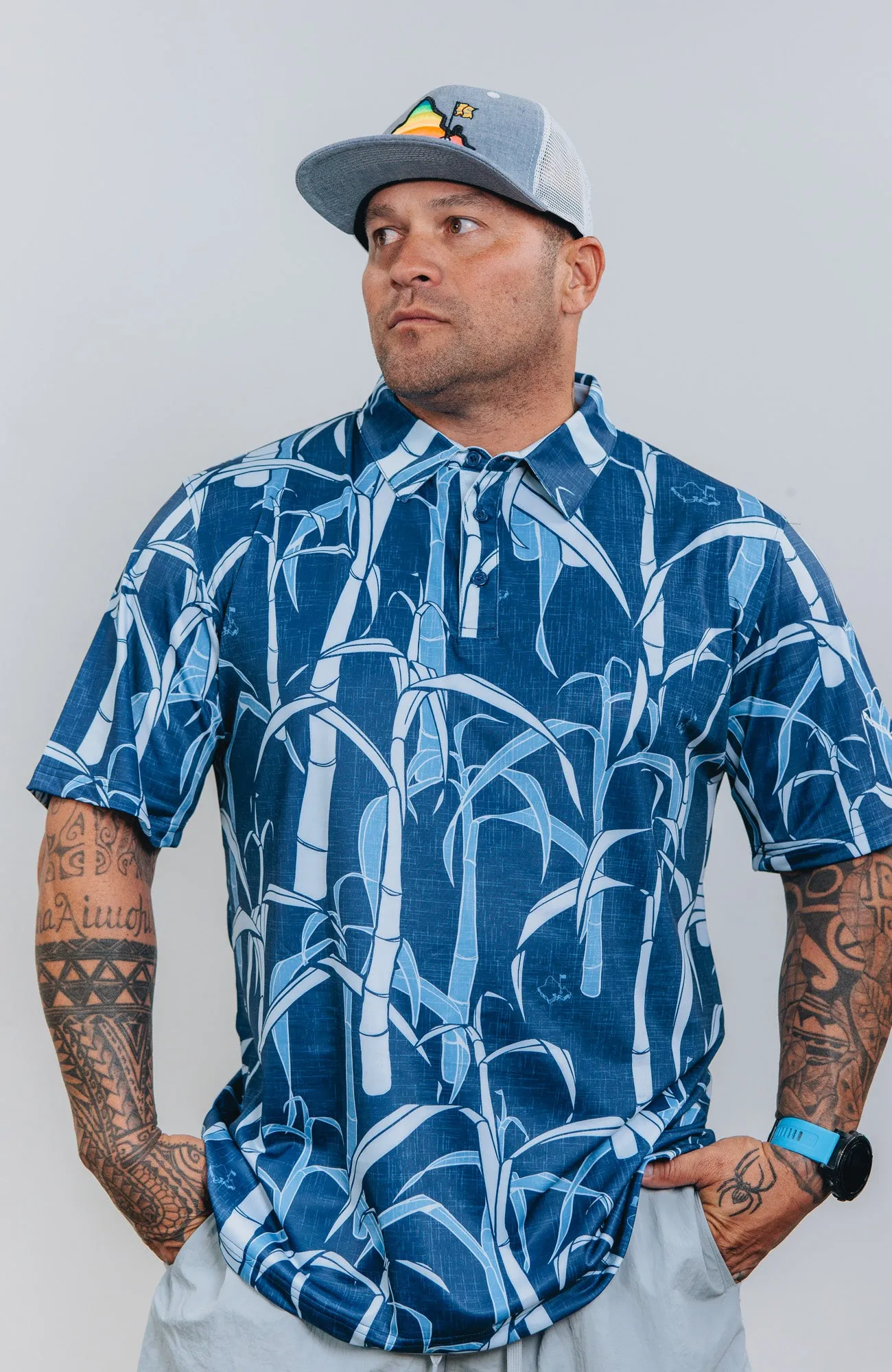 "Sugarcane Indigo Fields"- OGA Men's Polo - Indigo Blue