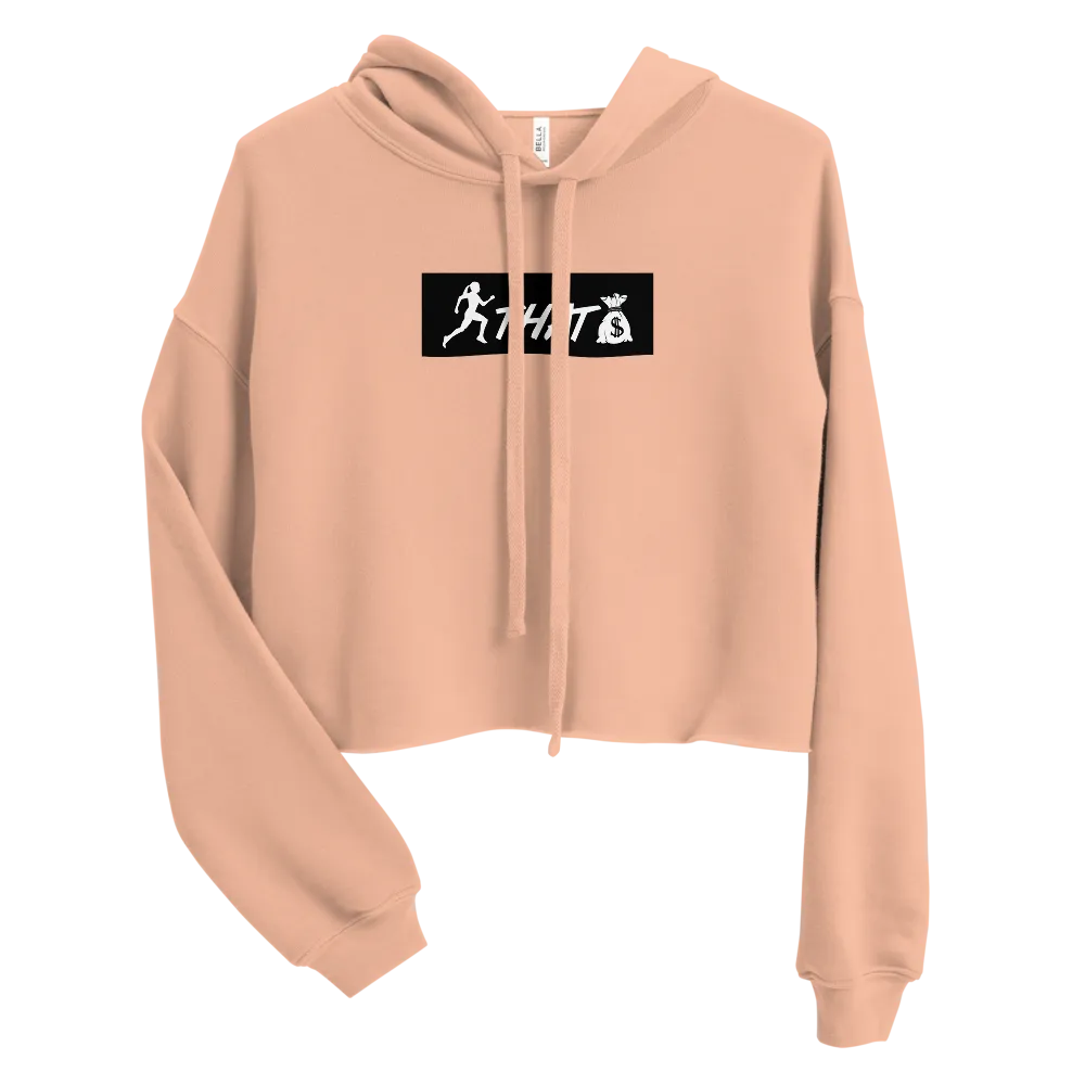 "W. Sup. Chase That bag" Peach (Black logo) Crop Hoodie