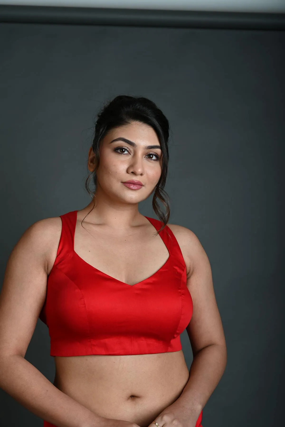 Red Cotton Sleeveless Blouse in with Back Cutout