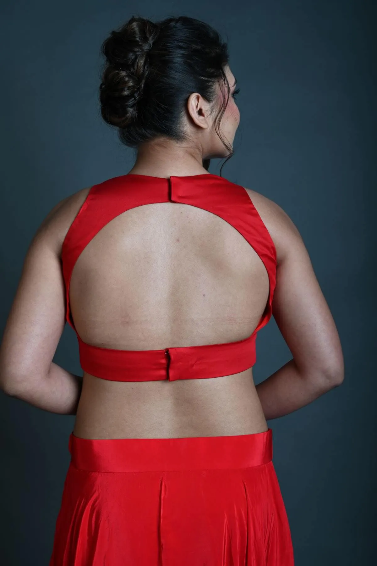 Red Cotton Sleeveless Blouse in with Back Cutout