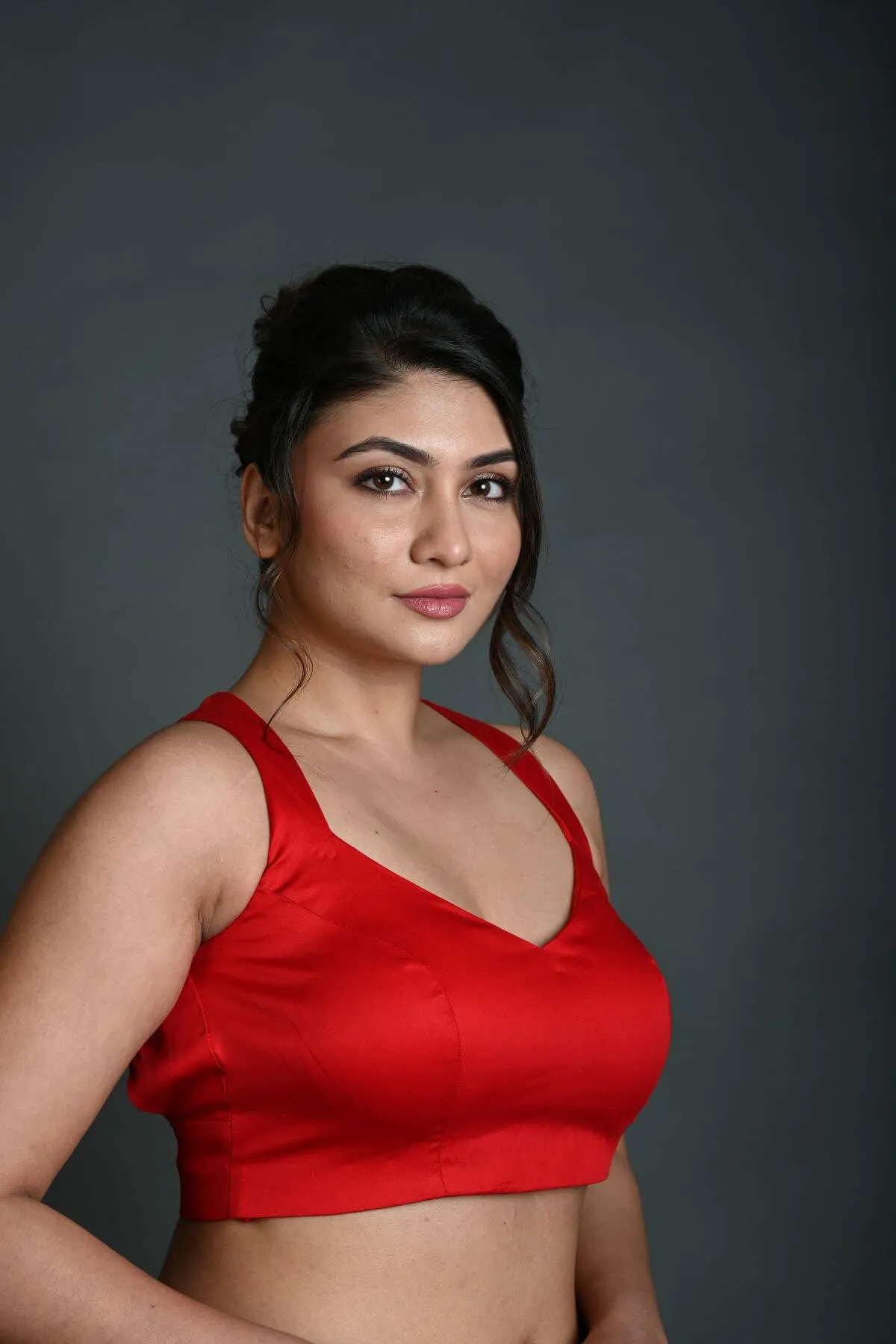 Red Cotton Sleeveless Blouse in with Back Cutout