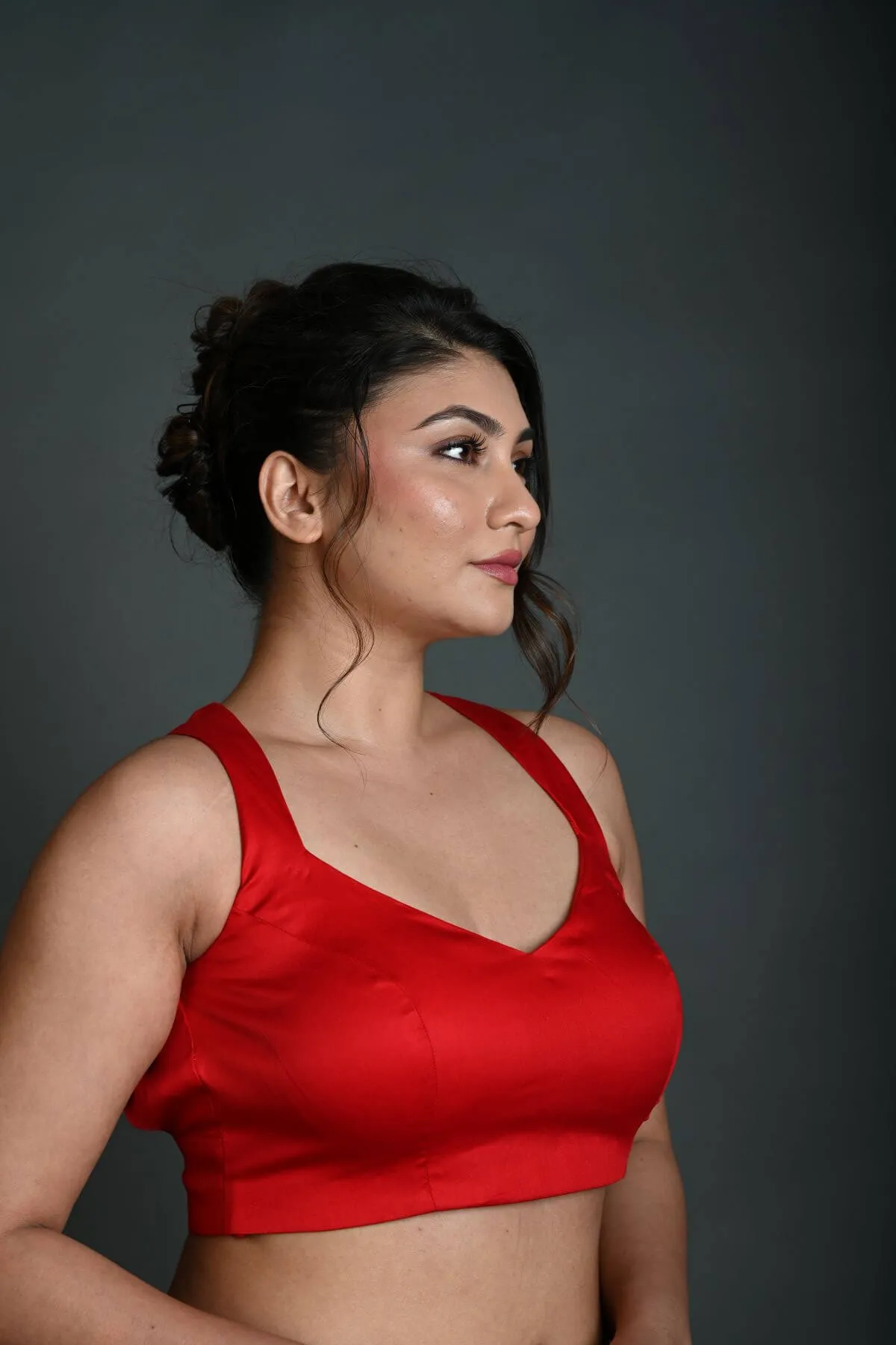 Red Cotton Sleeveless Blouse in with Back Cutout
