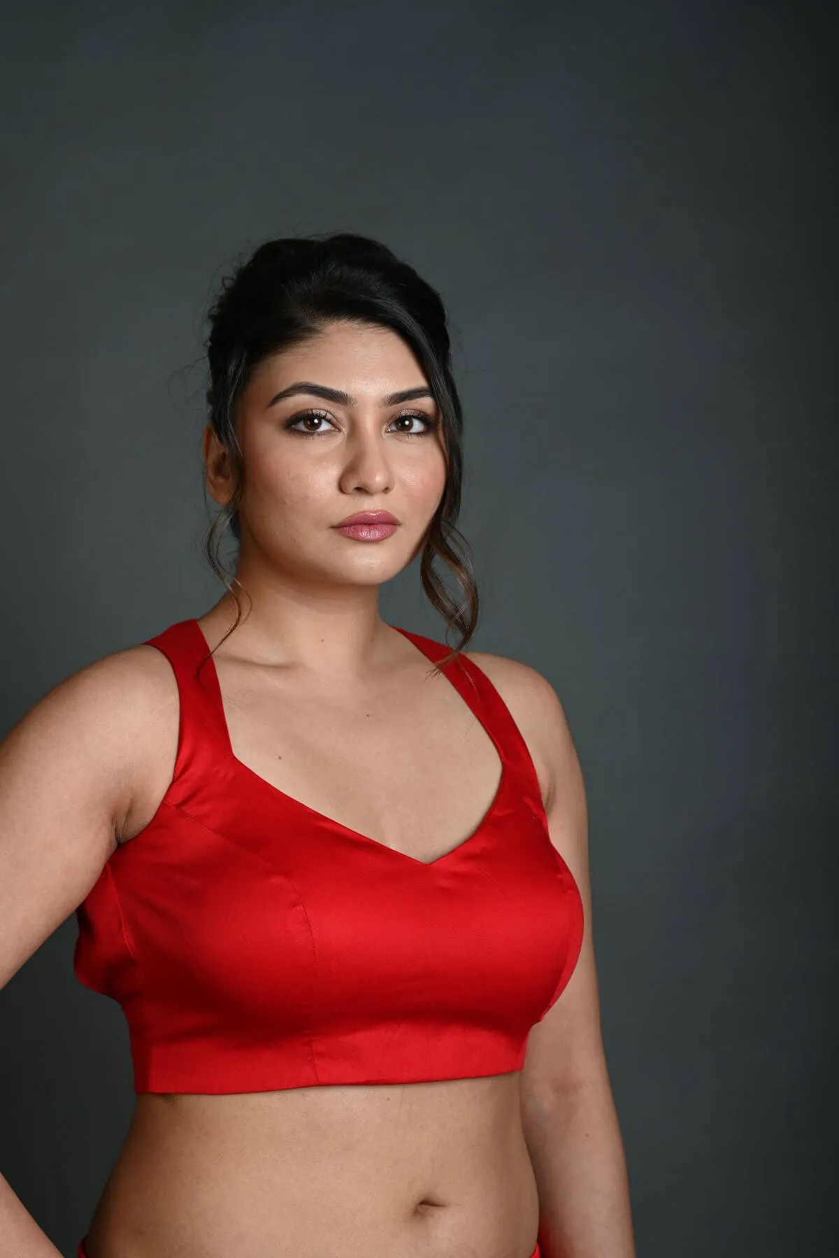 Red Cotton Sleeveless Blouse in with Back Cutout