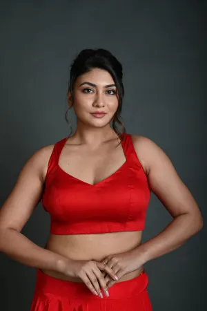 Red Cotton Sleeveless Blouse in with Back Cutout