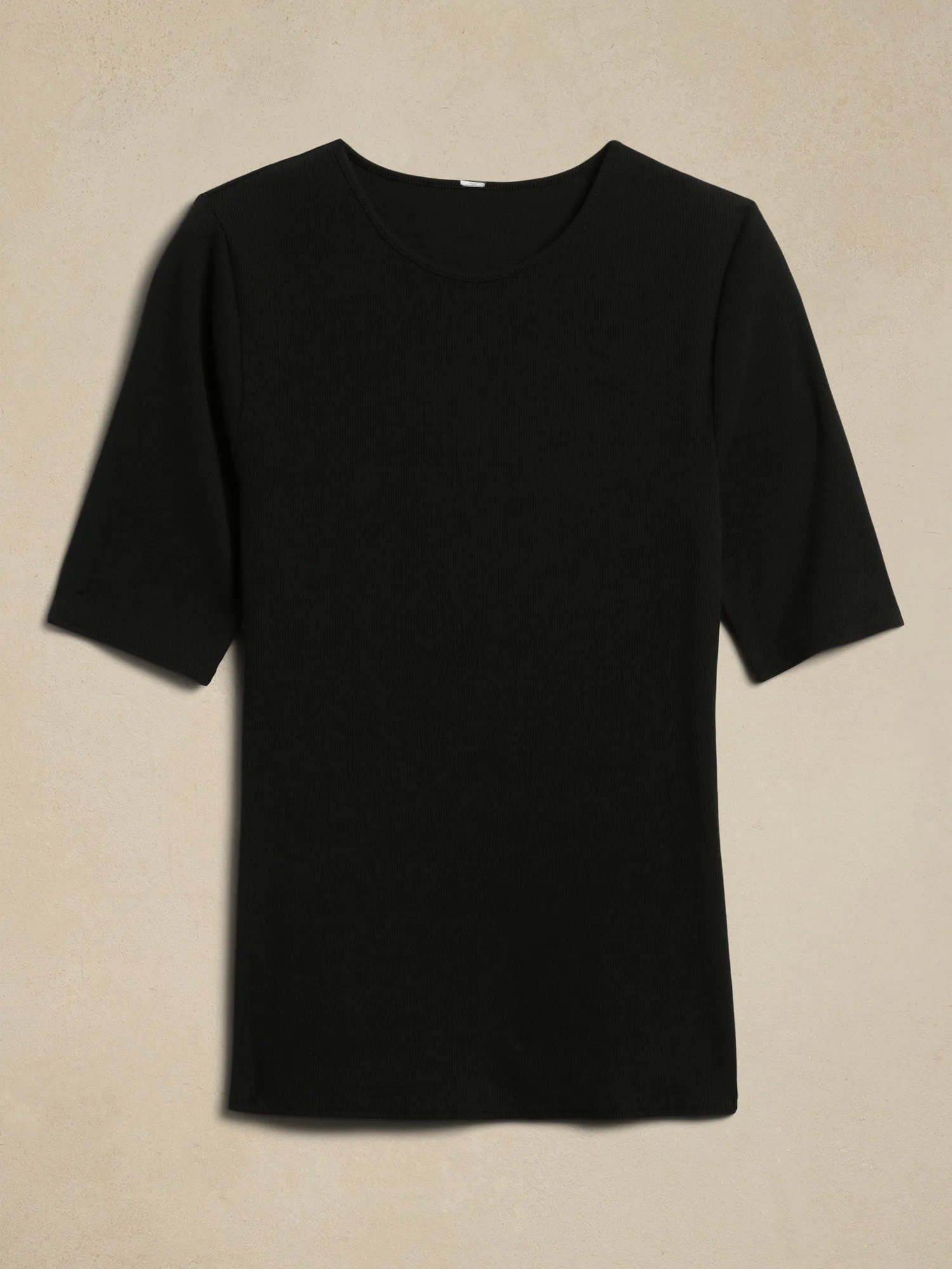 Ribbed Elbow-Sleeve T-Shirt