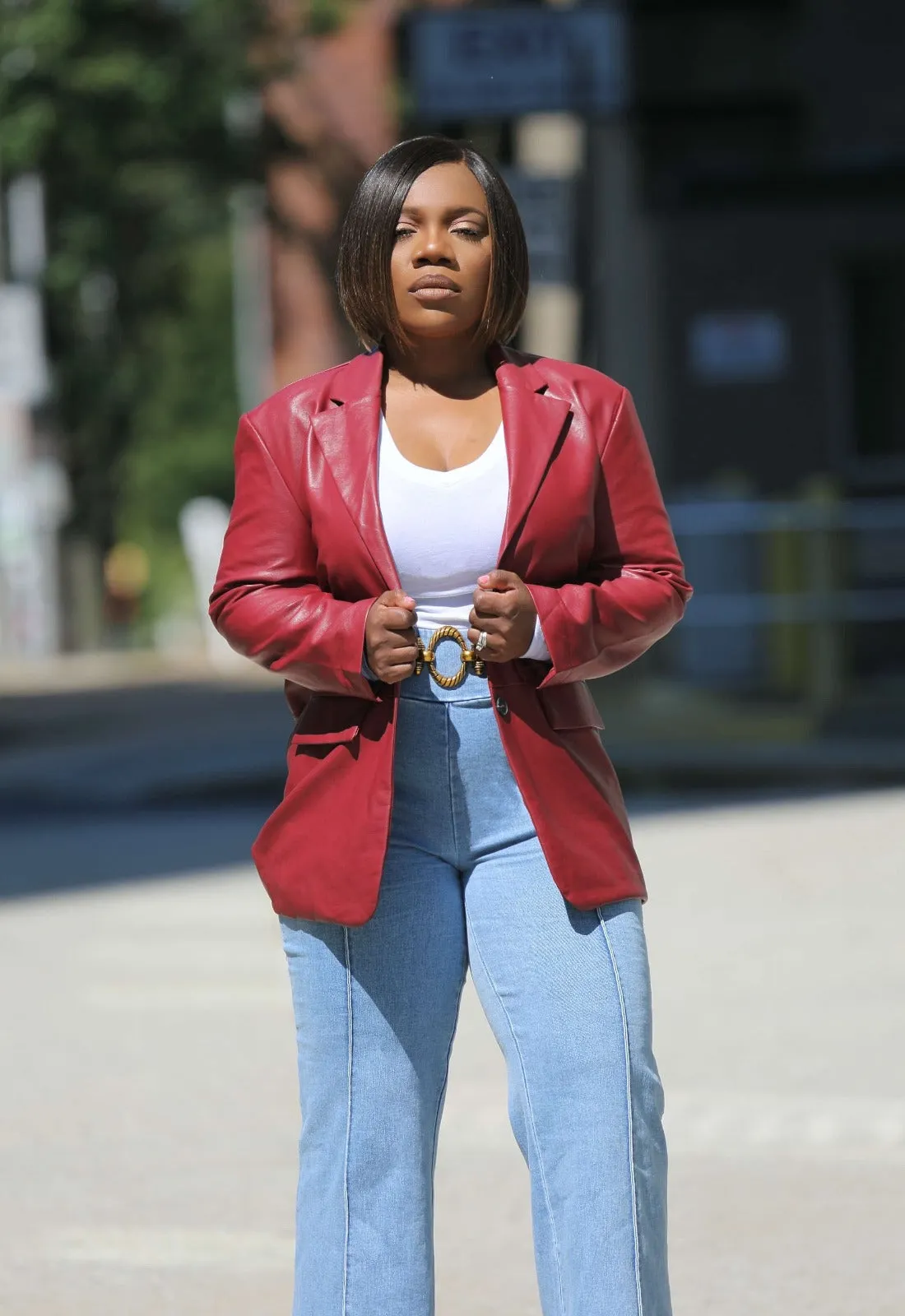 Ring The Alarm | Red Vegan Leather Blazer