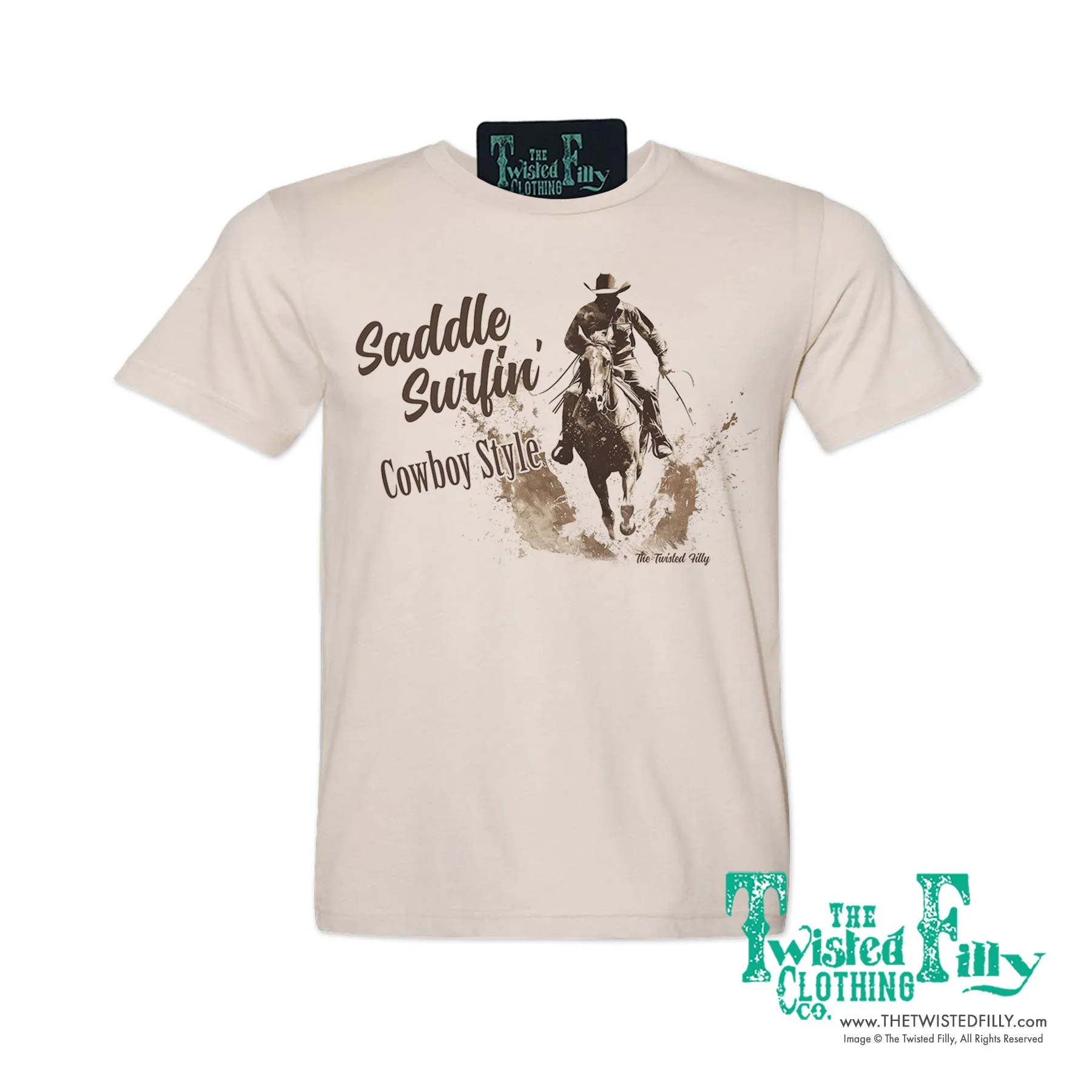 Saddle Surfin' Cowboy Style - S/S Mens Crew Neck Unisex Tee - Assorted Colors