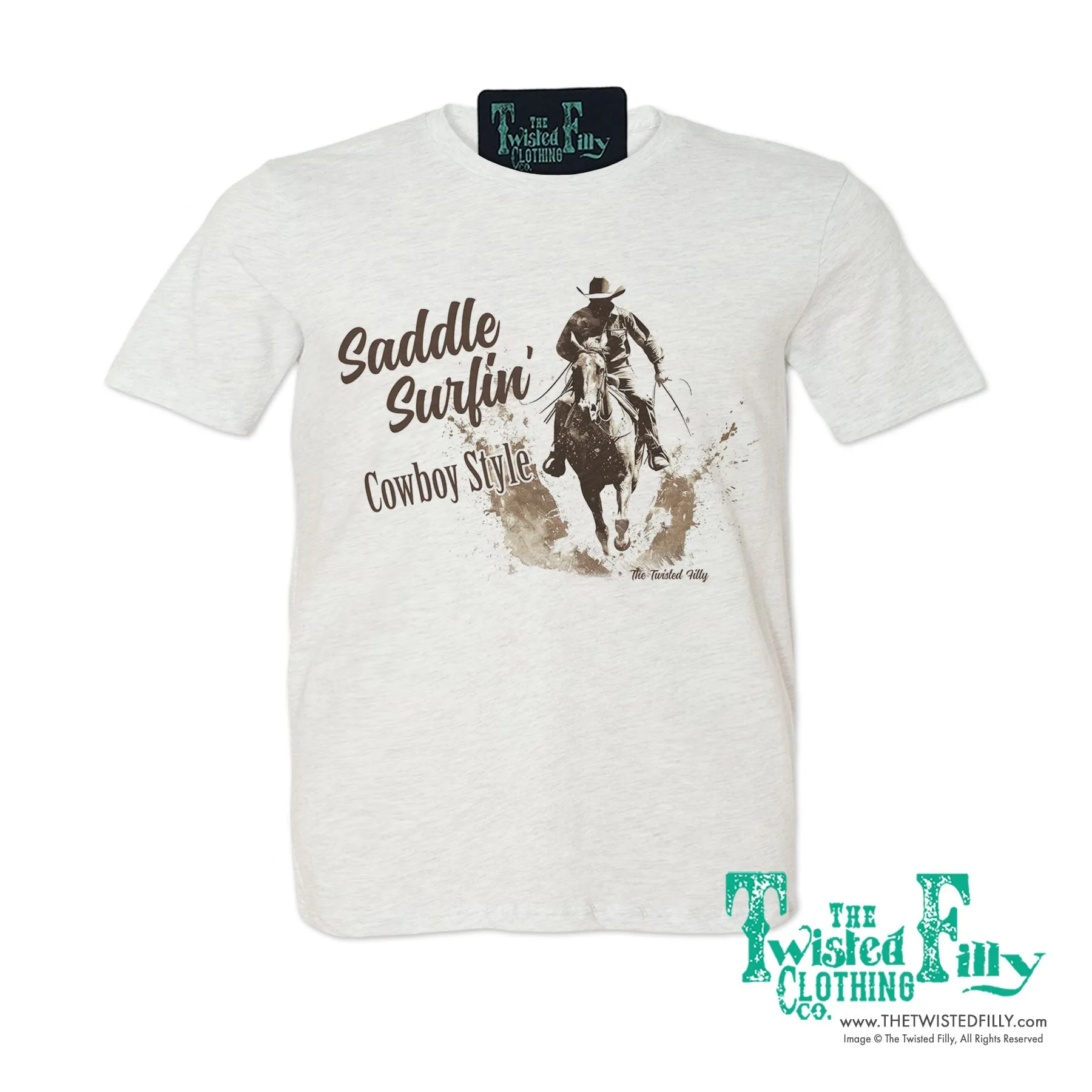 Saddle Surfin' Cowboy Style - S/S Mens Crew Neck Unisex Tee - Assorted Colors