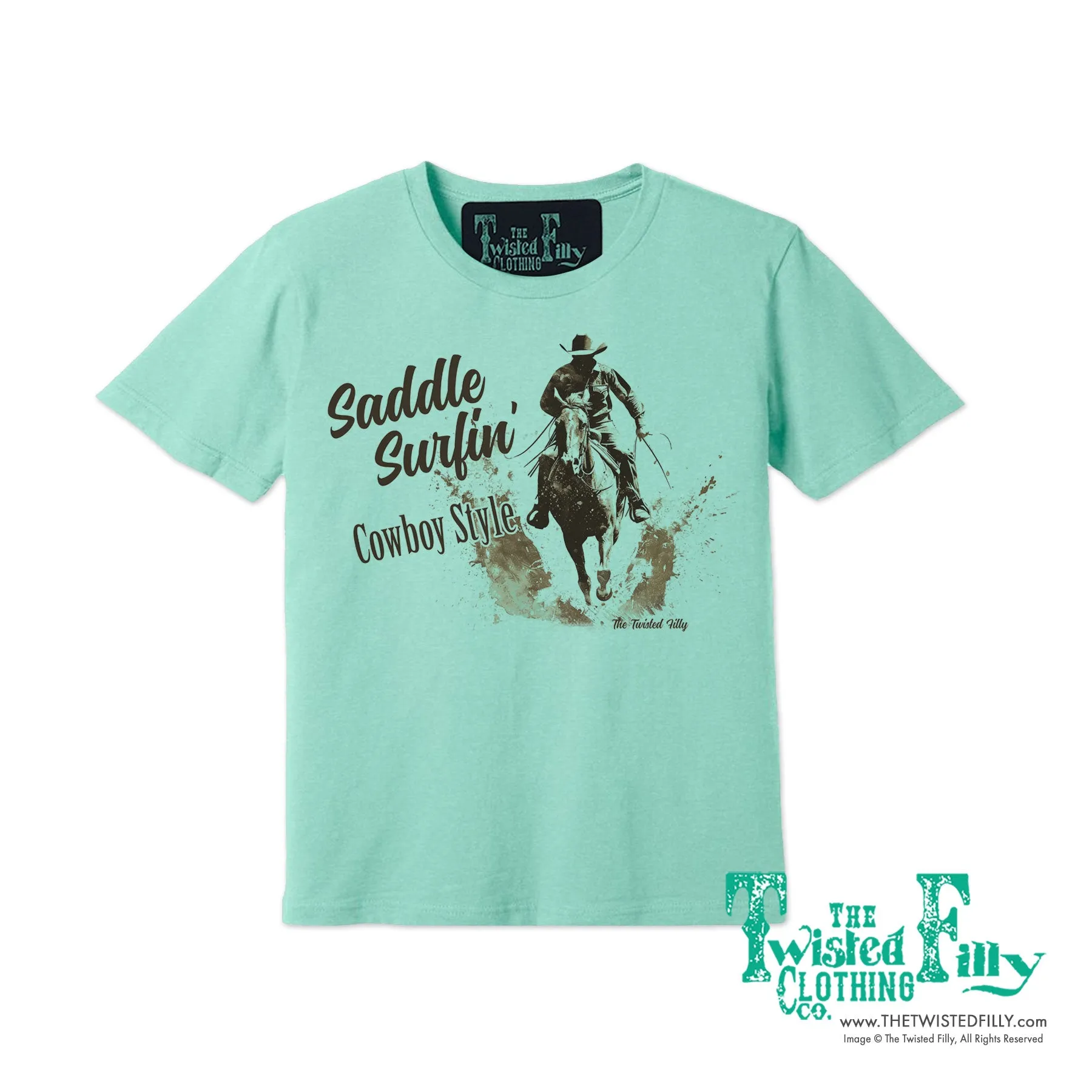 Saddle Surfin' Cowboy Style - S/S Mens Crew Neck Unisex Tee - Assorted Colors