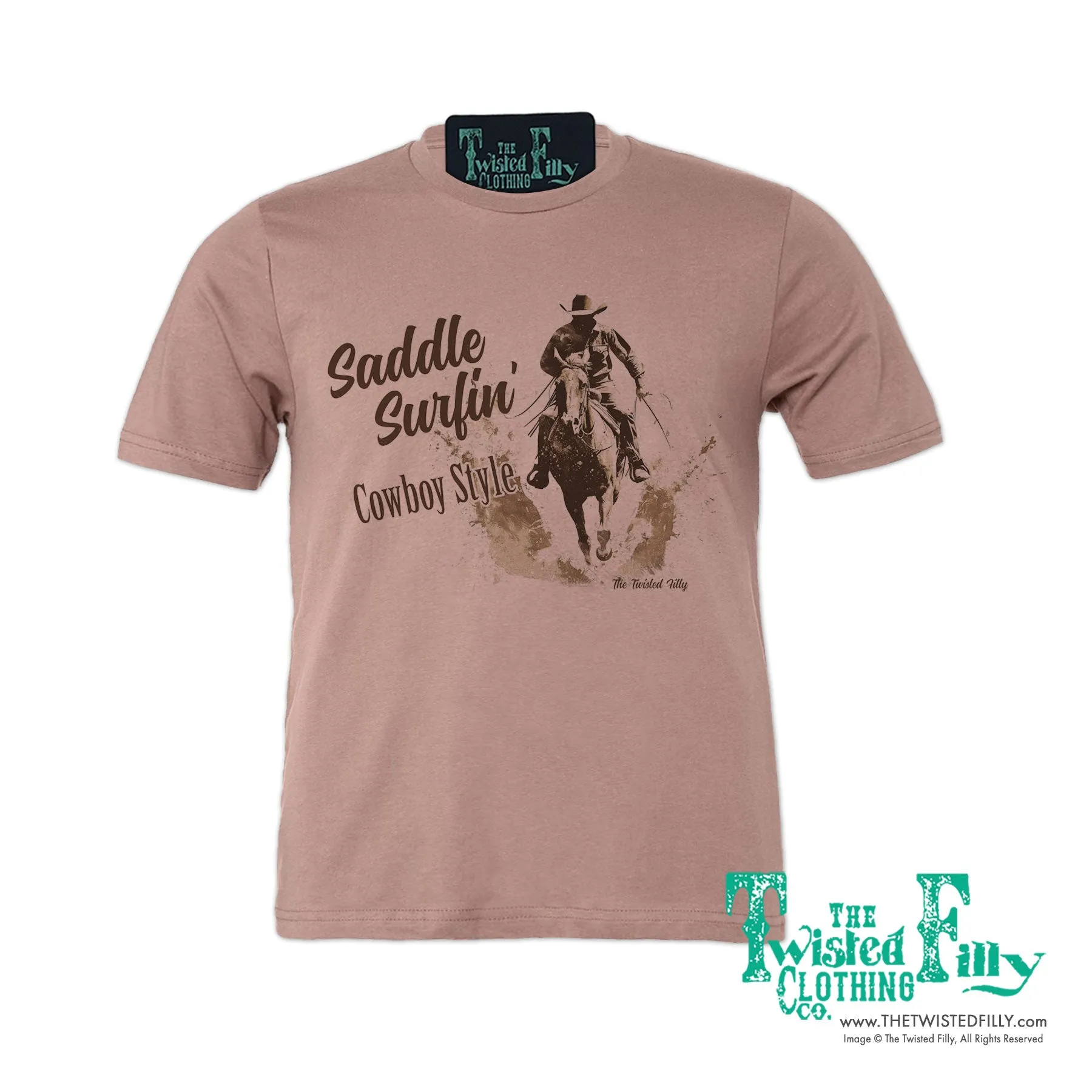 Saddle Surfin' Cowboy Style - S/S Mens Crew Neck Unisex Tee - Assorted Colors