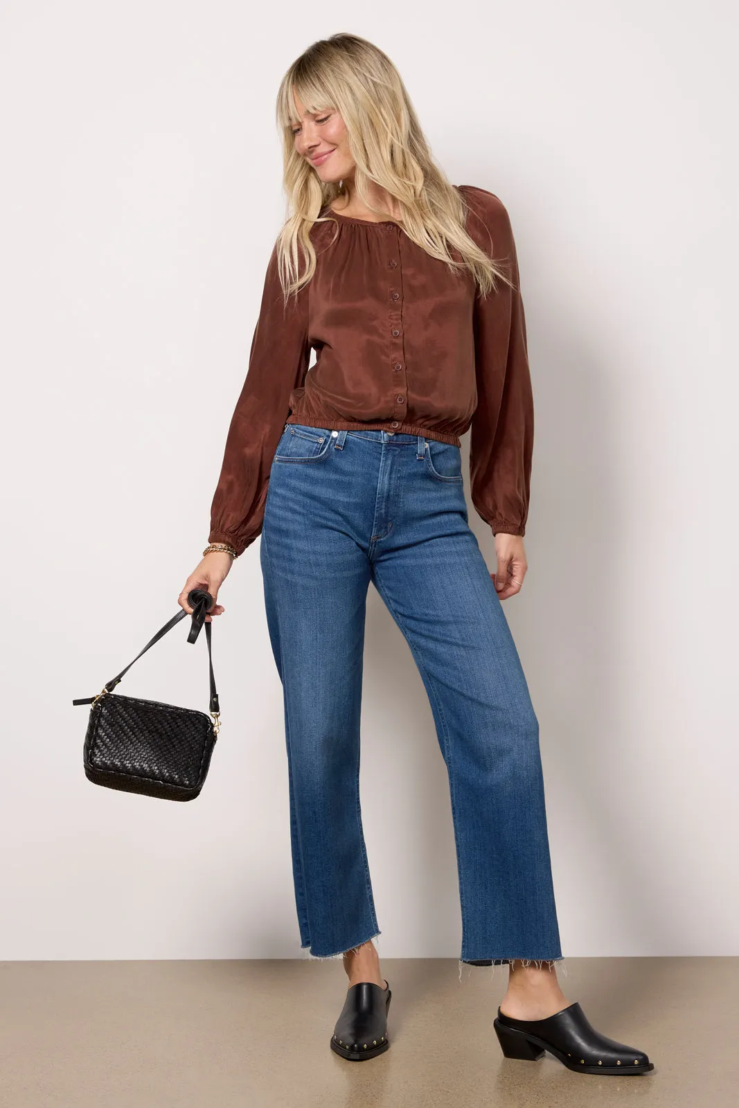 Shirred Button Front Blouse