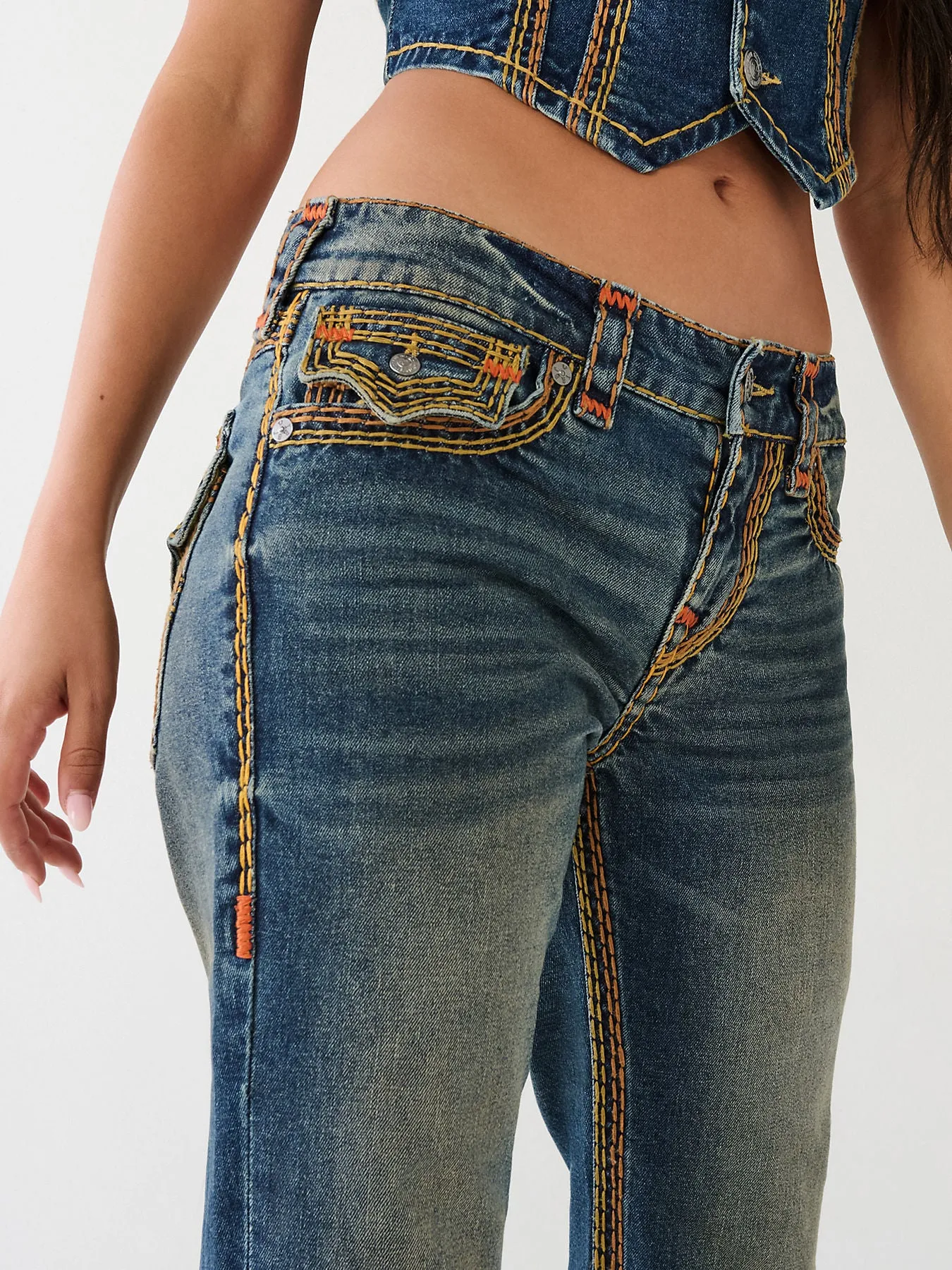 True Religion Womens Super T Ricky Relax Straight Fit Blue Mid Rise Jeans
