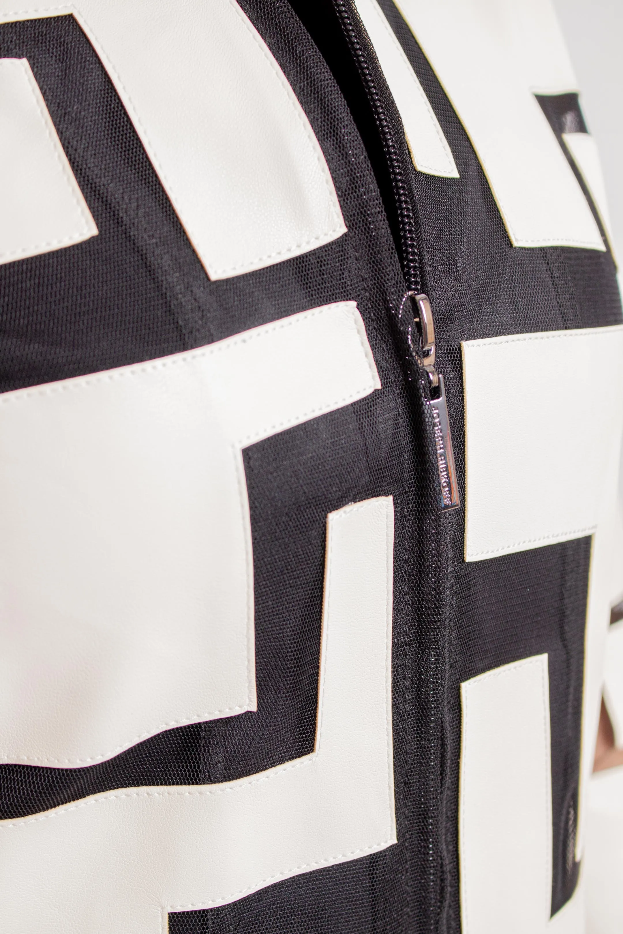 Vanilla/ Black Geometric Zipper Closure Jacket