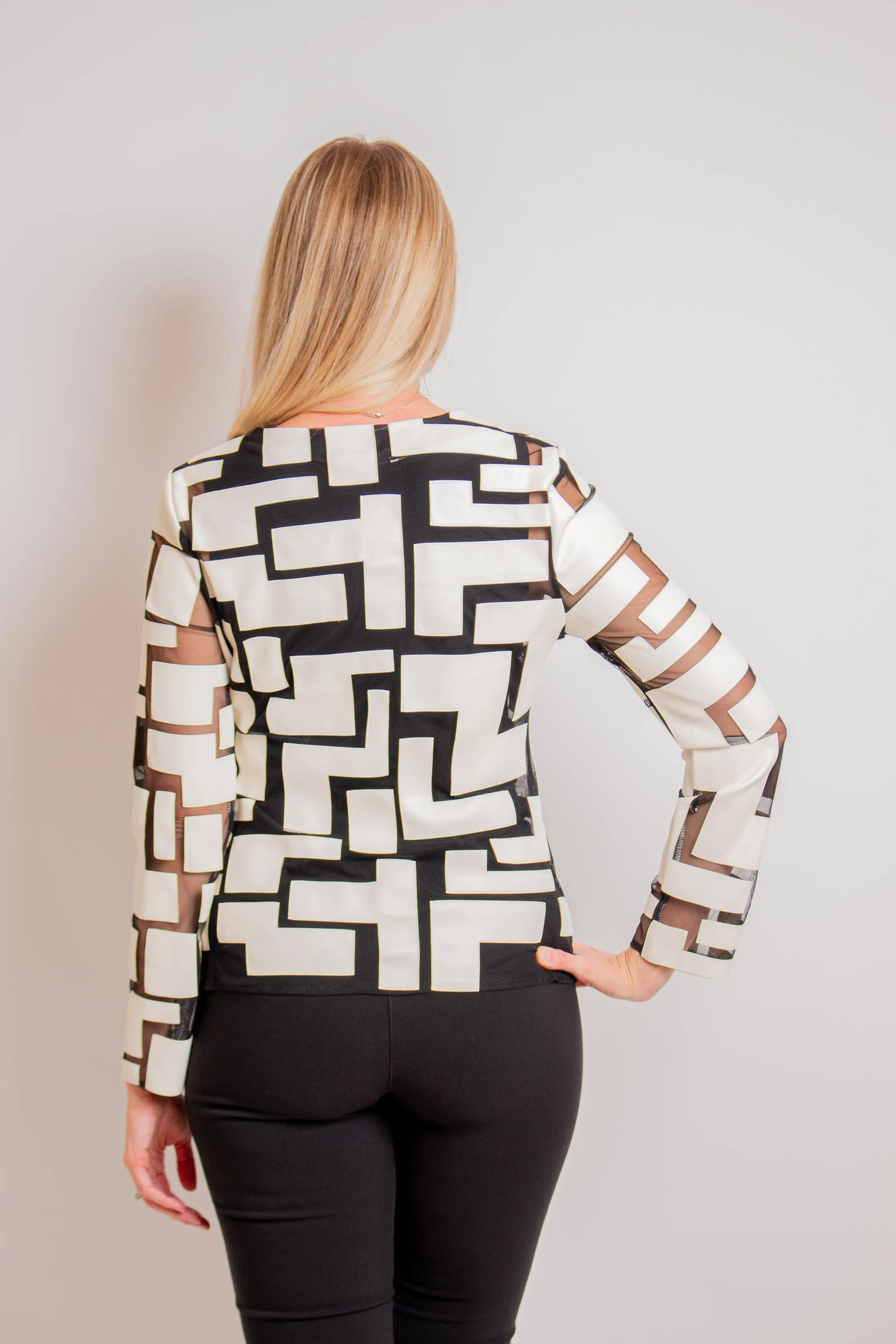Vanilla/ Black Geometric Zipper Closure Jacket