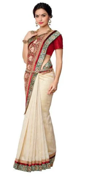 Vastreeni Blood red colour silk saree is beautified with heavy border saptrangi