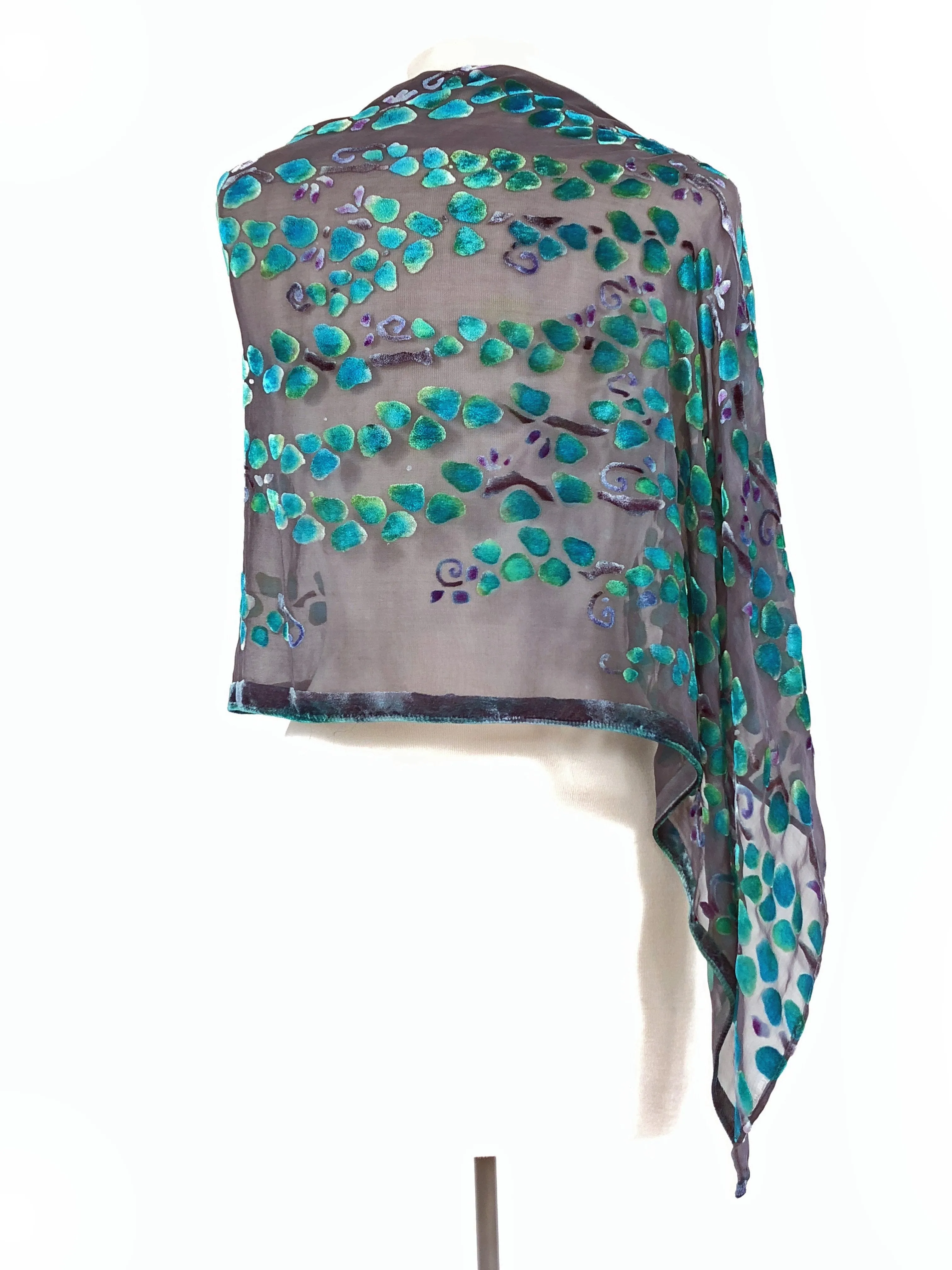 Velvet Versatile Poncho/Scarf in Black with Turquoise.
