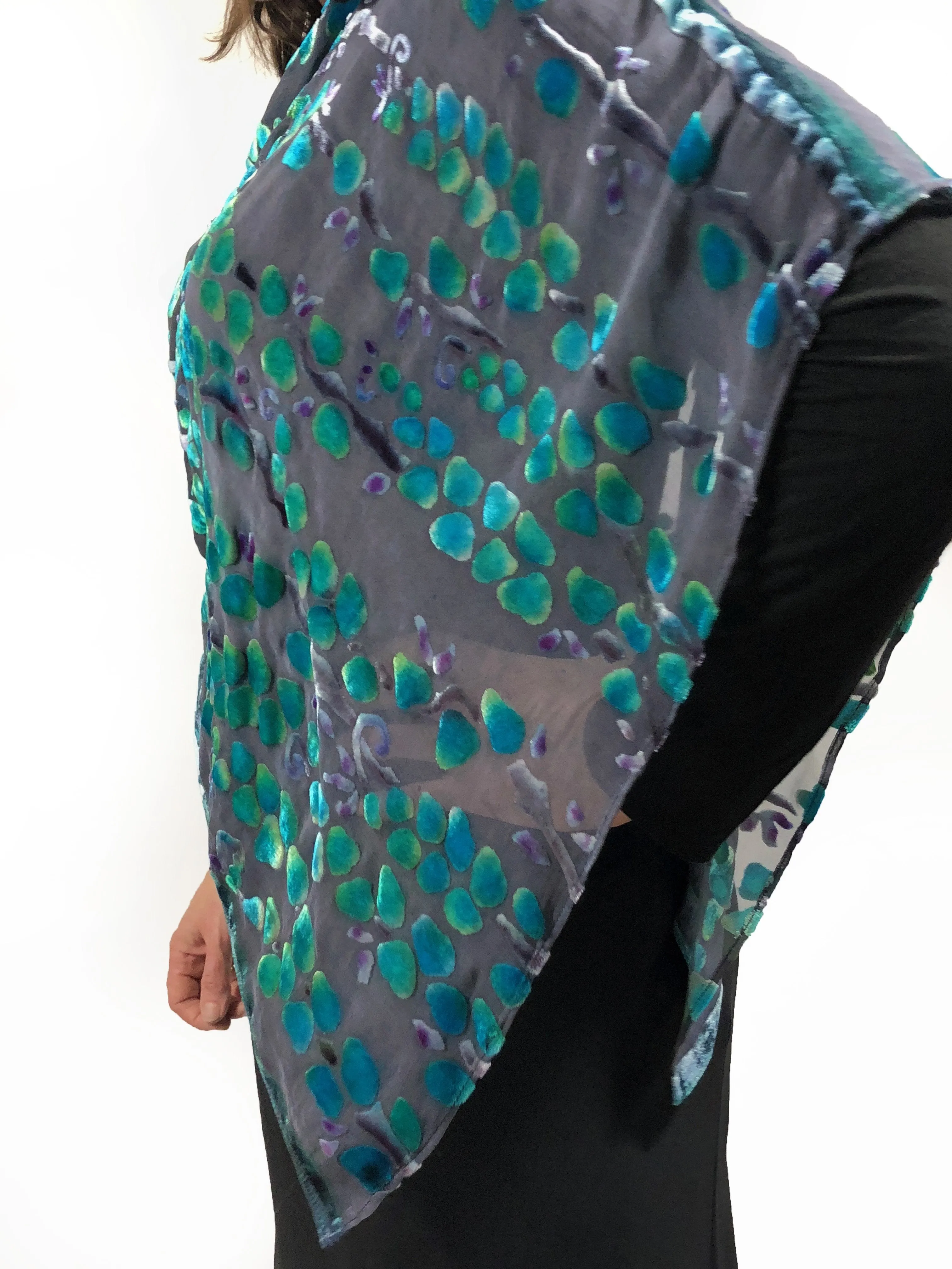 Velvet Versatile Poncho/Scarf in Black with Turquoise.
