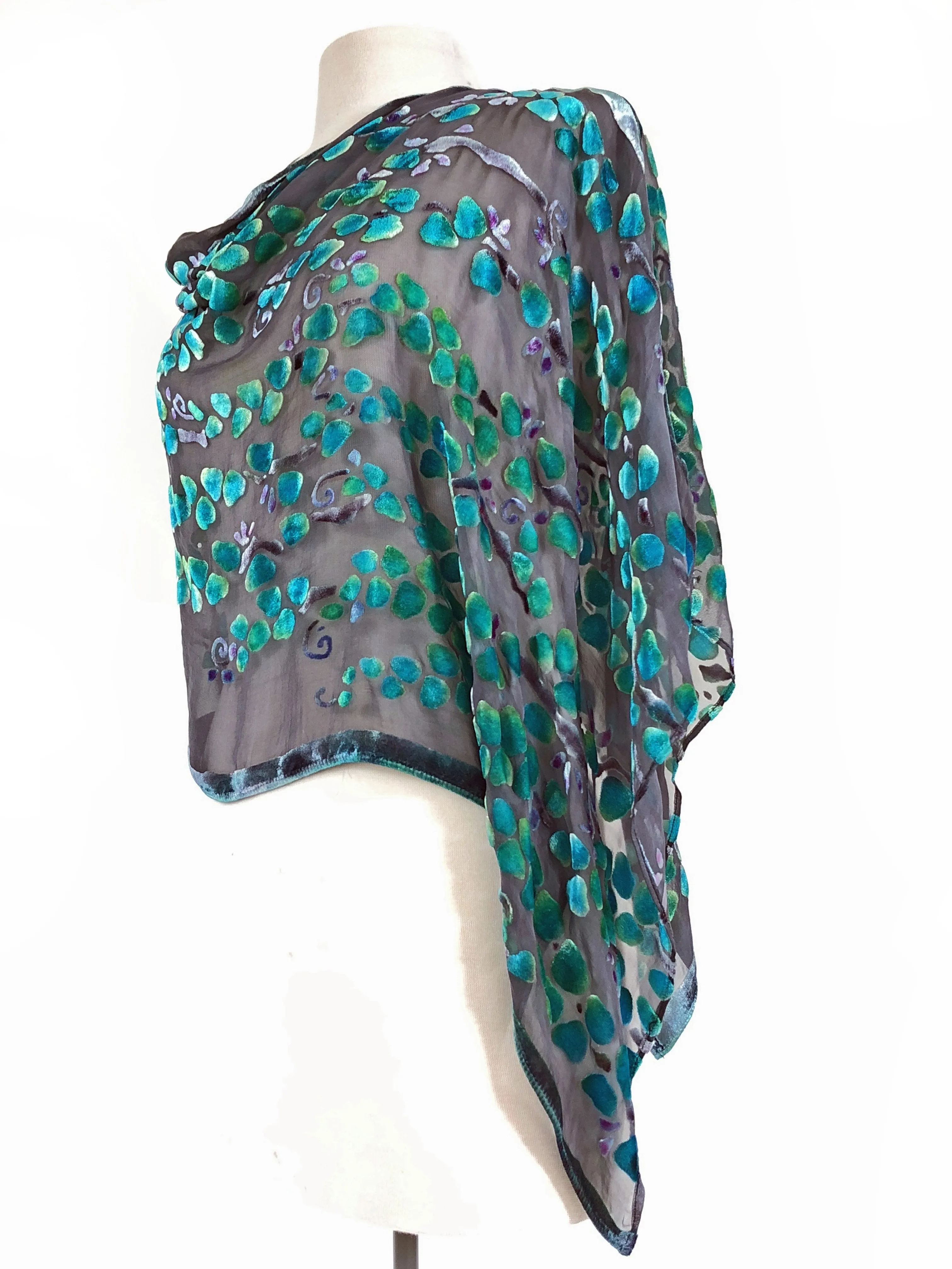 Velvet Versatile Poncho/Scarf in Black with Turquoise.
