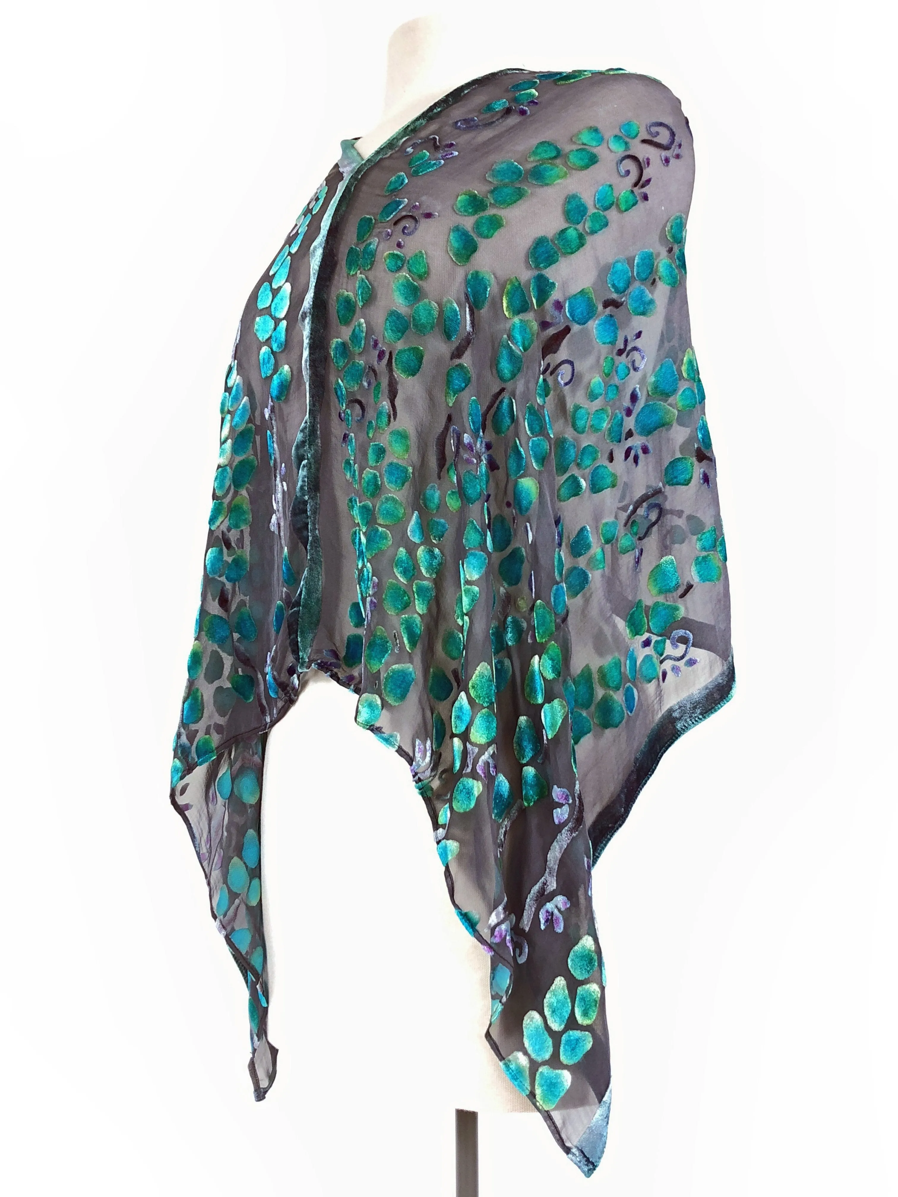 Velvet Versatile Poncho/Scarf in Black with Turquoise.